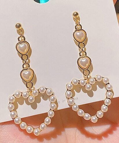 ​Personality Heart Pearl Long Earrings