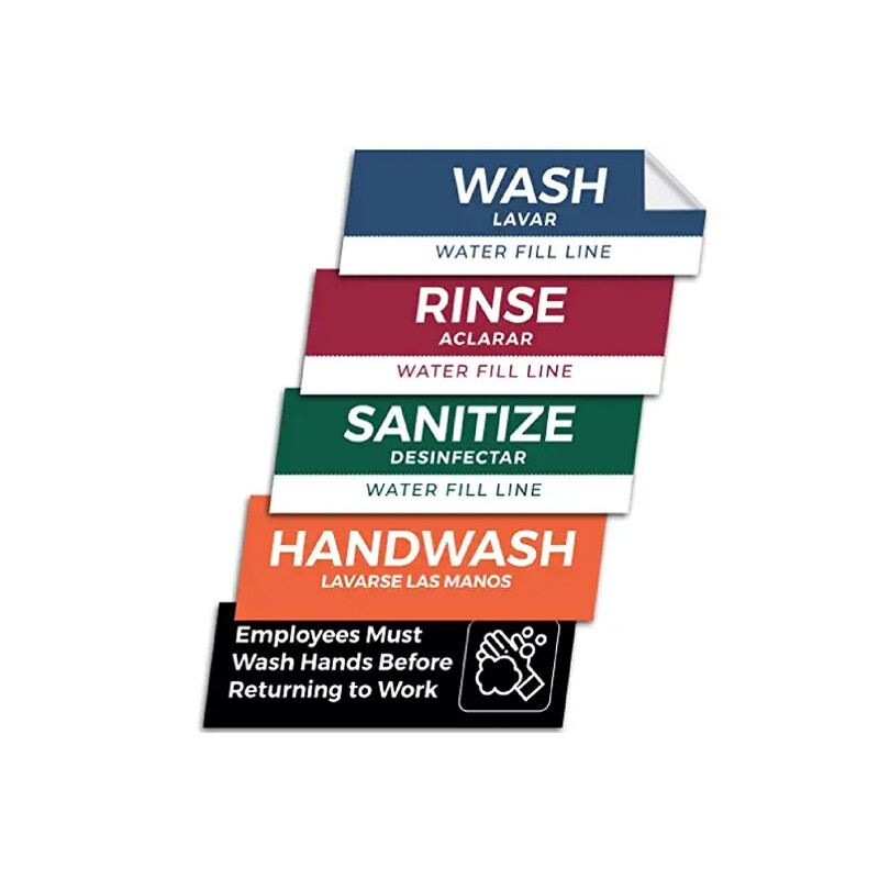 Wash Rinse Sanitize Stickers- 3x9 inches (5 pack)