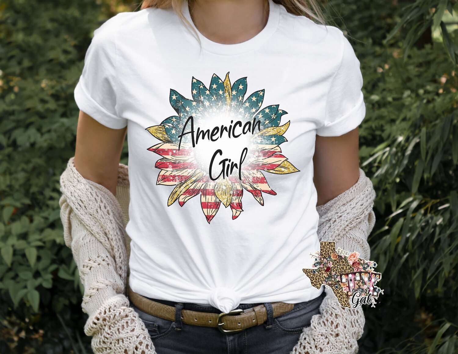 American Girl Flag Sunflower T-shirt PNG Sublimation Digital Download