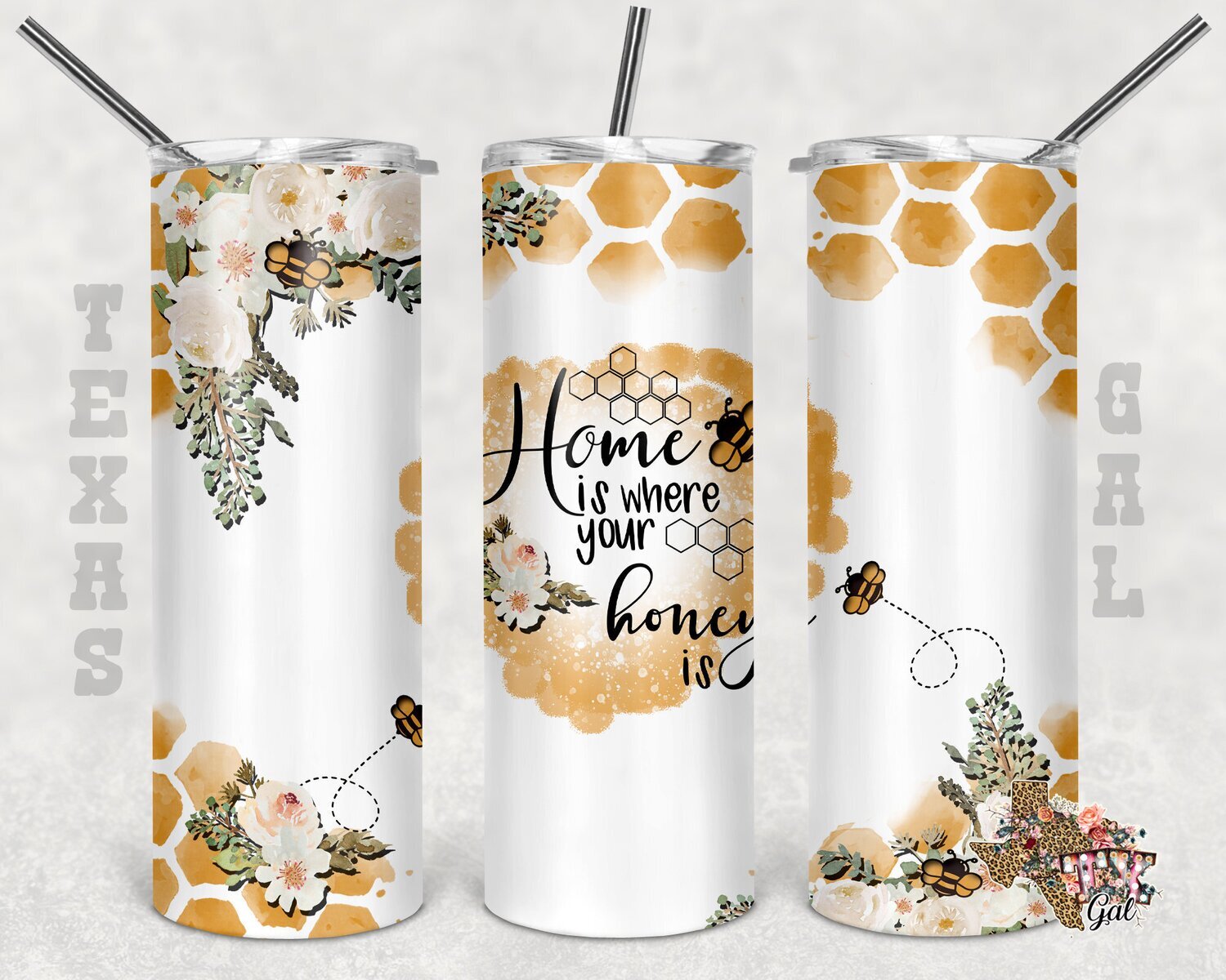 20 oz Skinny Tumbler Home Is Where Your Honey Is Bee Floral Seamless Sublimation Design PNG Instant DIGITAL ONLY