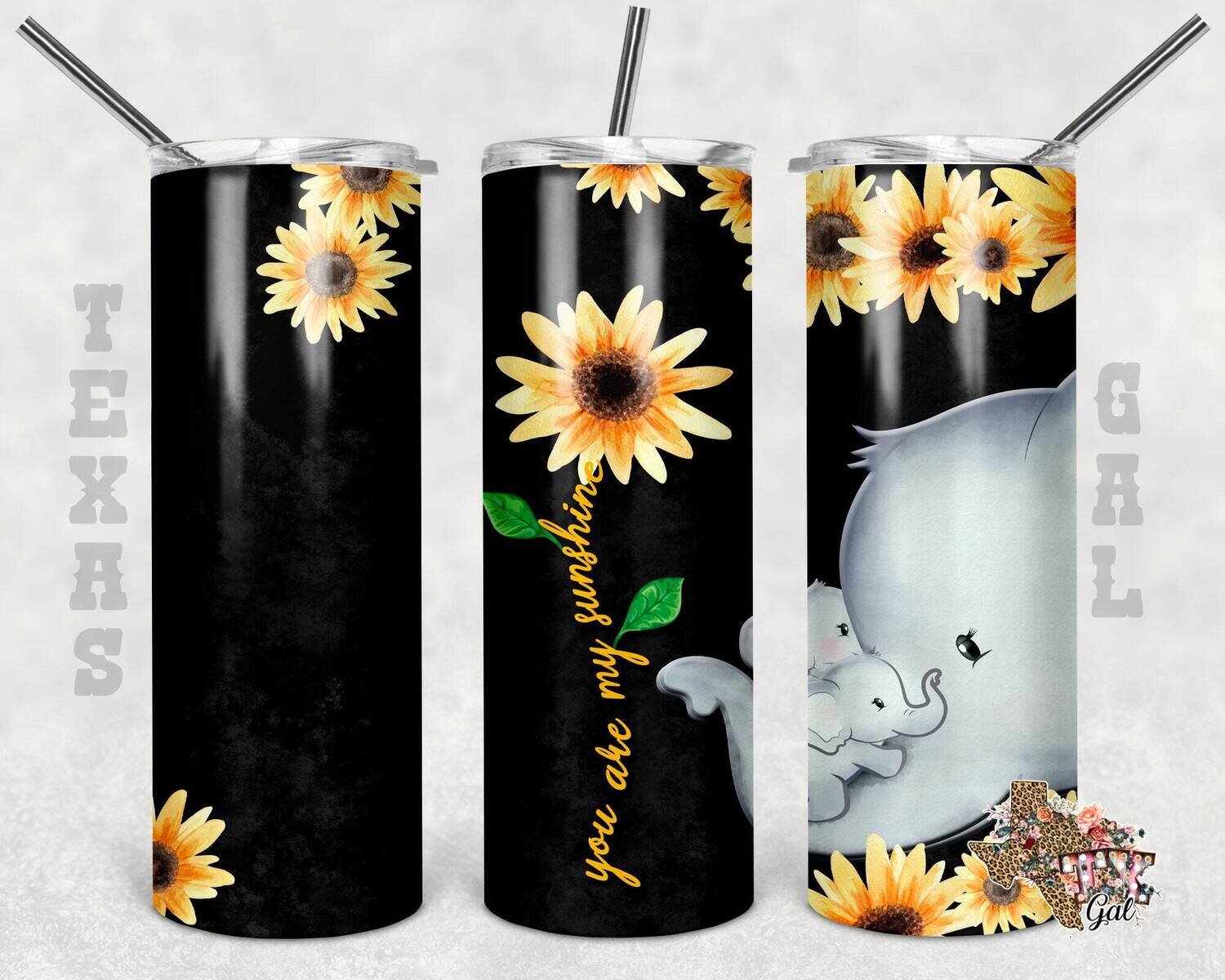 20 oz Skinny Tumbler You Are My Sunshine Sunflower Twins Elephant Sublimation Design PNG Instant DIGITAL ONLY