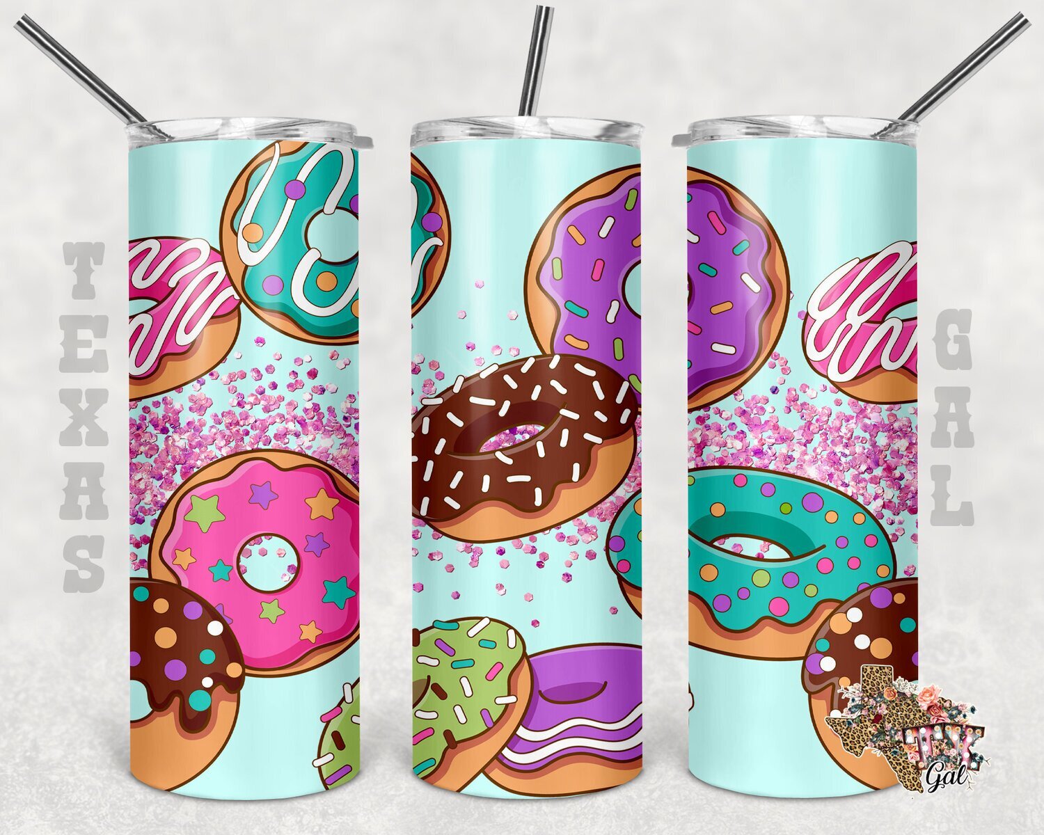 20 oz Skinny Tumbler Donuts Sprinkles Glitter Sublimation Design PNG Instant DIGITAL ONLY