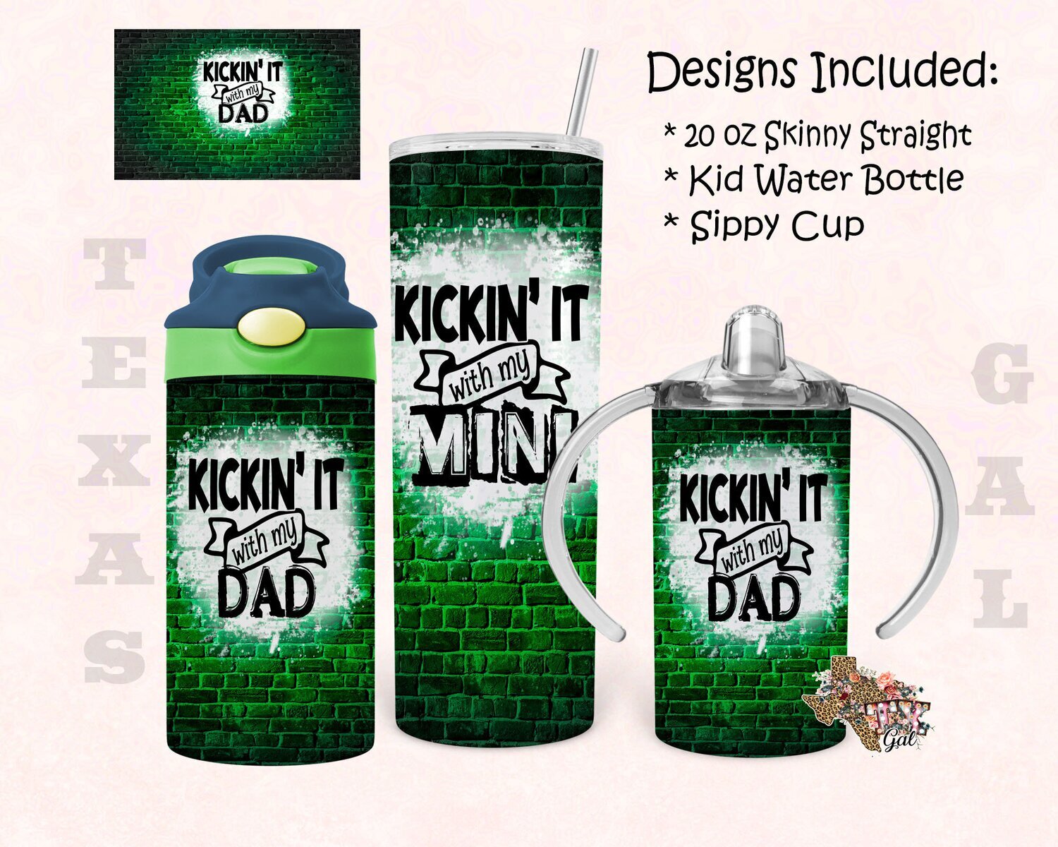 Kickin It With Dad Mini Bundle 20oz Skinny Tumbler Design 12 oz Water Bottle Sippy Cup Tumbler Sublimation Digital Download PNG