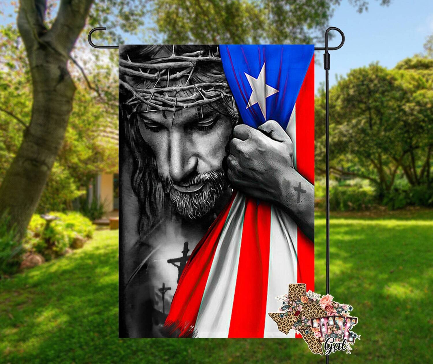 Puerto Rico Garden Flag Jesus  Sublimation Digital Download PNG
