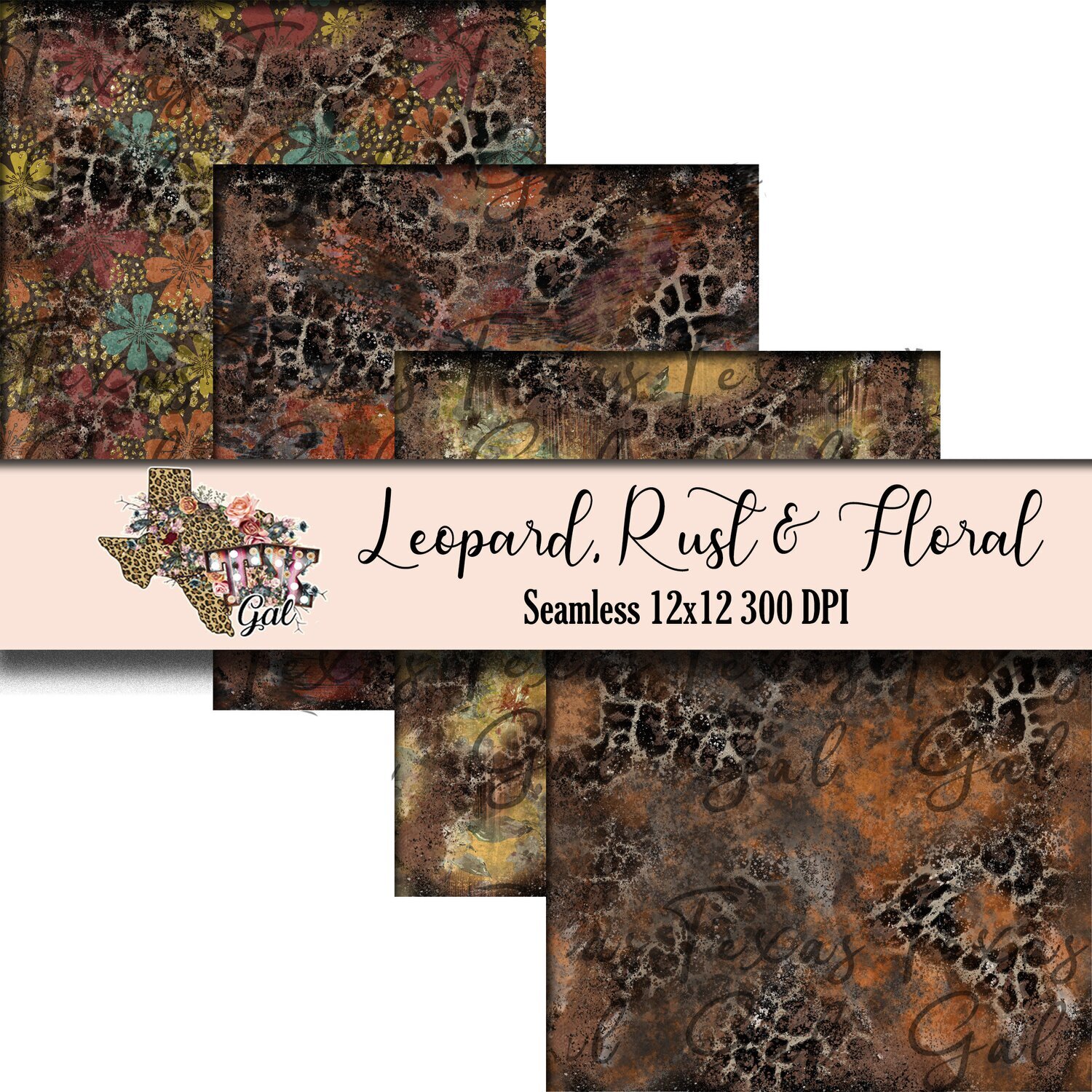 Leopard Floral Rusty Seamless Digital Paper Background Scrapbook Paper Download Download Instant Download PNG Sublimation