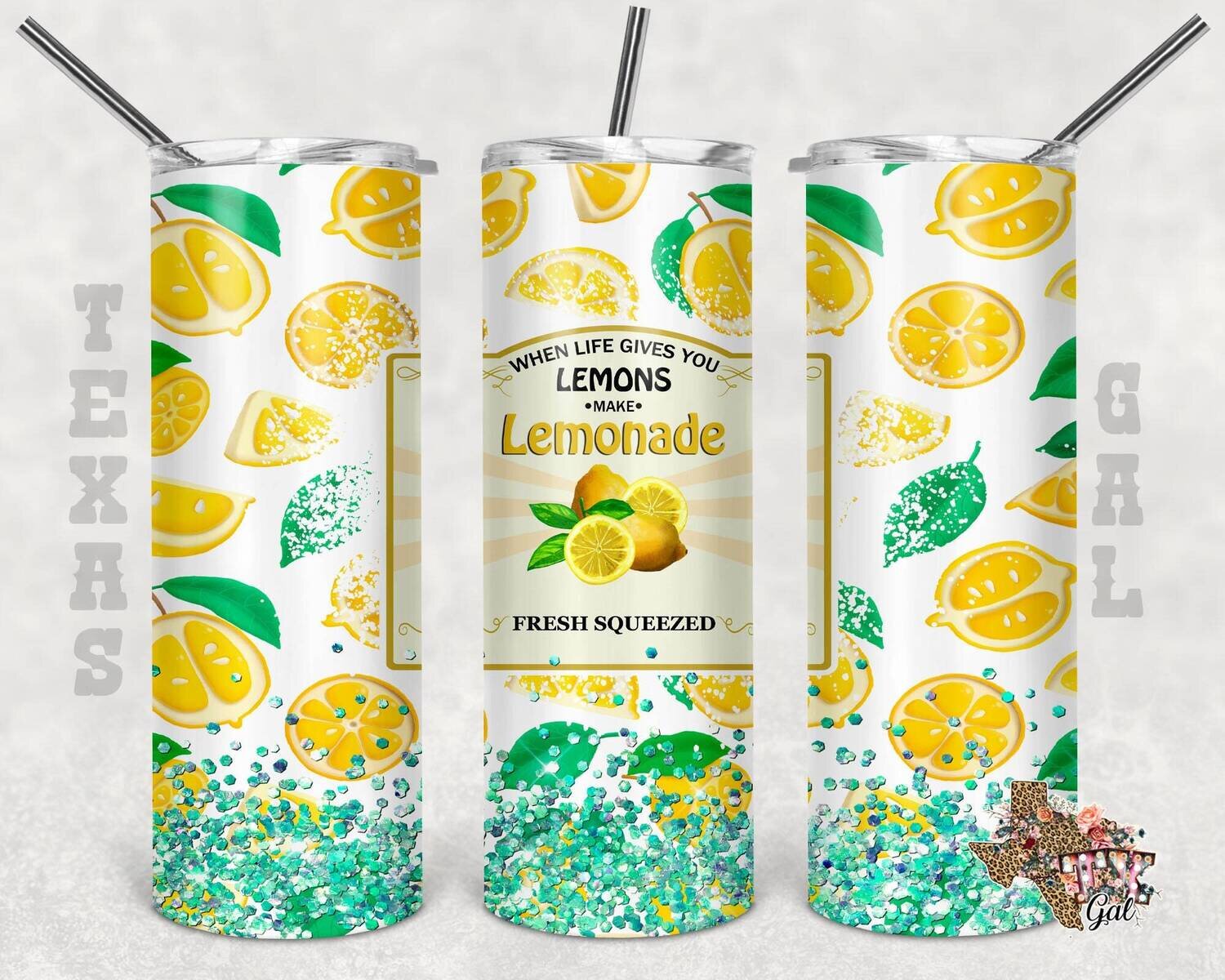 20 oz Skinny Tumbler Lemons Lemonade Glitter Sublimation Design PNG Instant DIGITAL ONLY