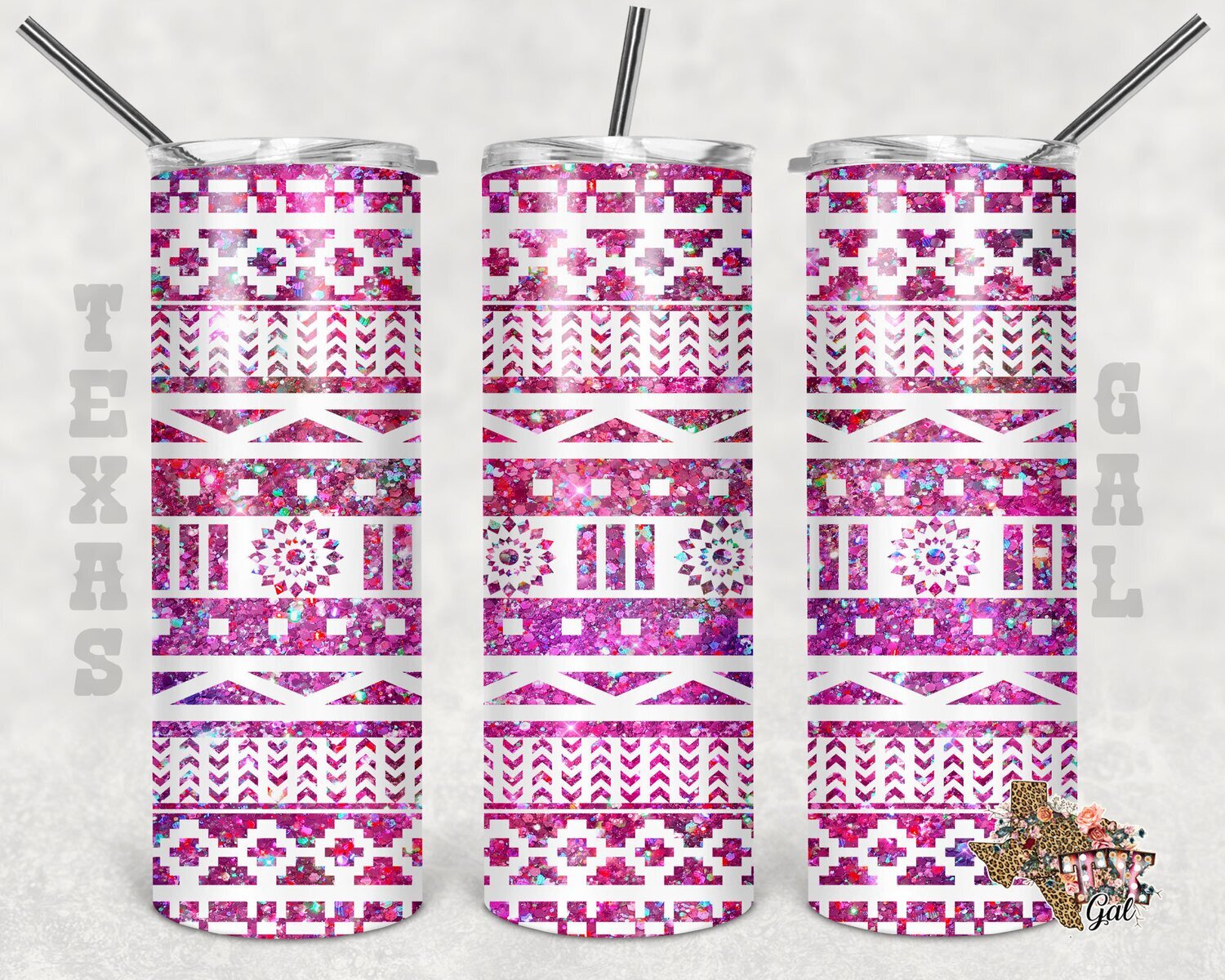20 oz Skinny Tumbler Aztec Pink Glitter Sublimation Design PNG Instant DIGITAL ONLY