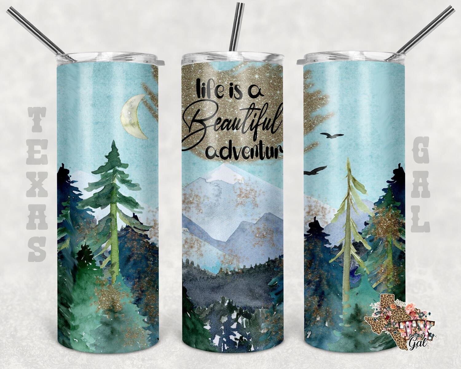 20 oz Skinny Tumbler Mountains Life Is A Beautiful Adventure Sublimation Design PNG Instant DIGITAL ONLY
