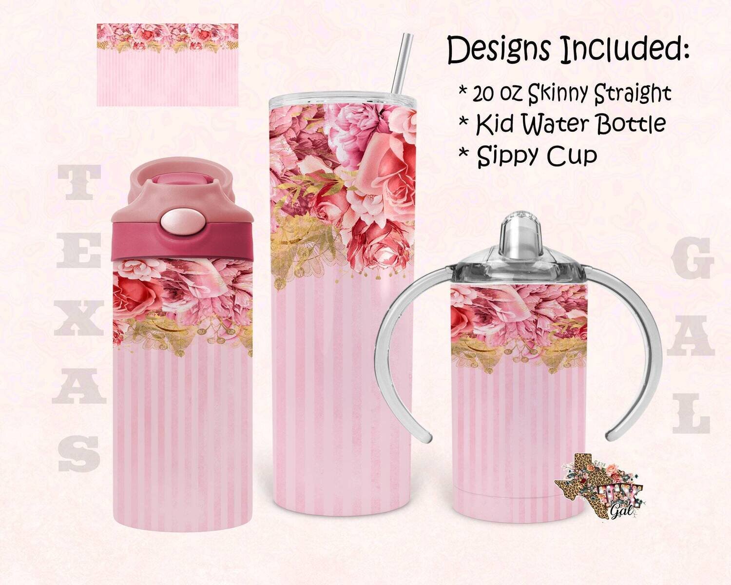 Floral Pink Bundle 20oz Skinny Tumbler Design 12 oz Water Bottle Sippy Cup Tumbler Sublimation Digital Download PNG