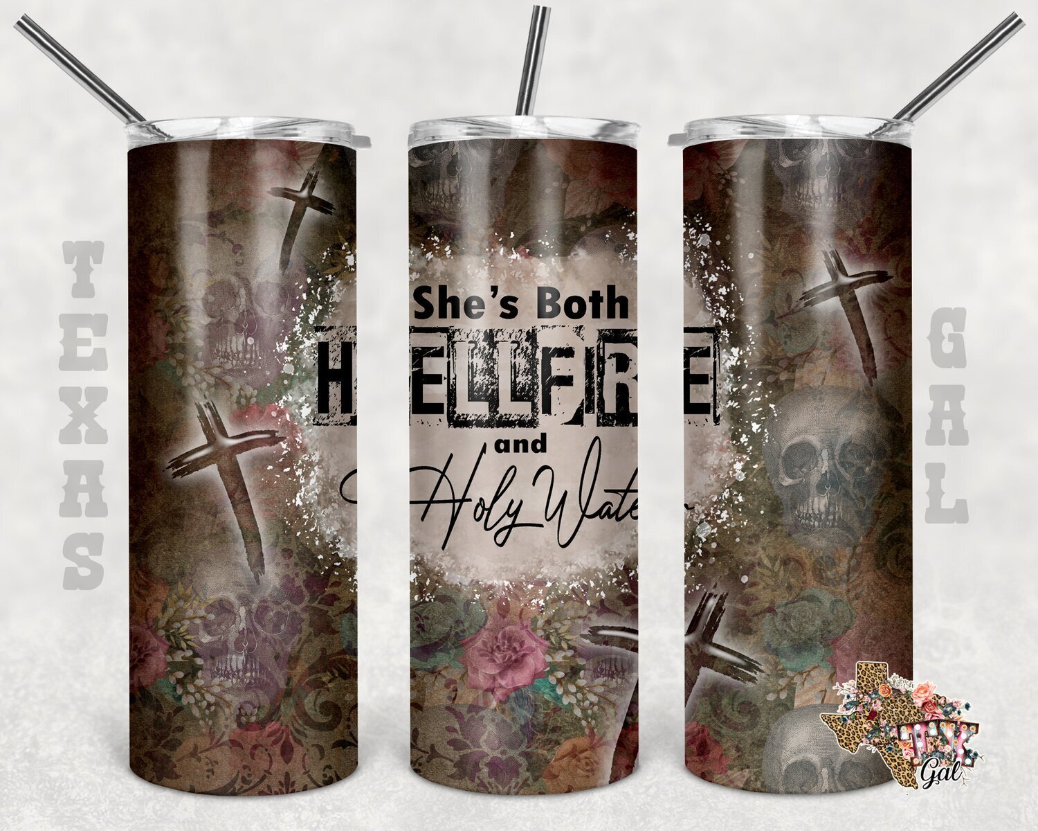 20 oz Skinny Tumbler She's Both Hellfire and Holy Water Seamless Sublimation Design PNG Instant DIGITAL ONLY