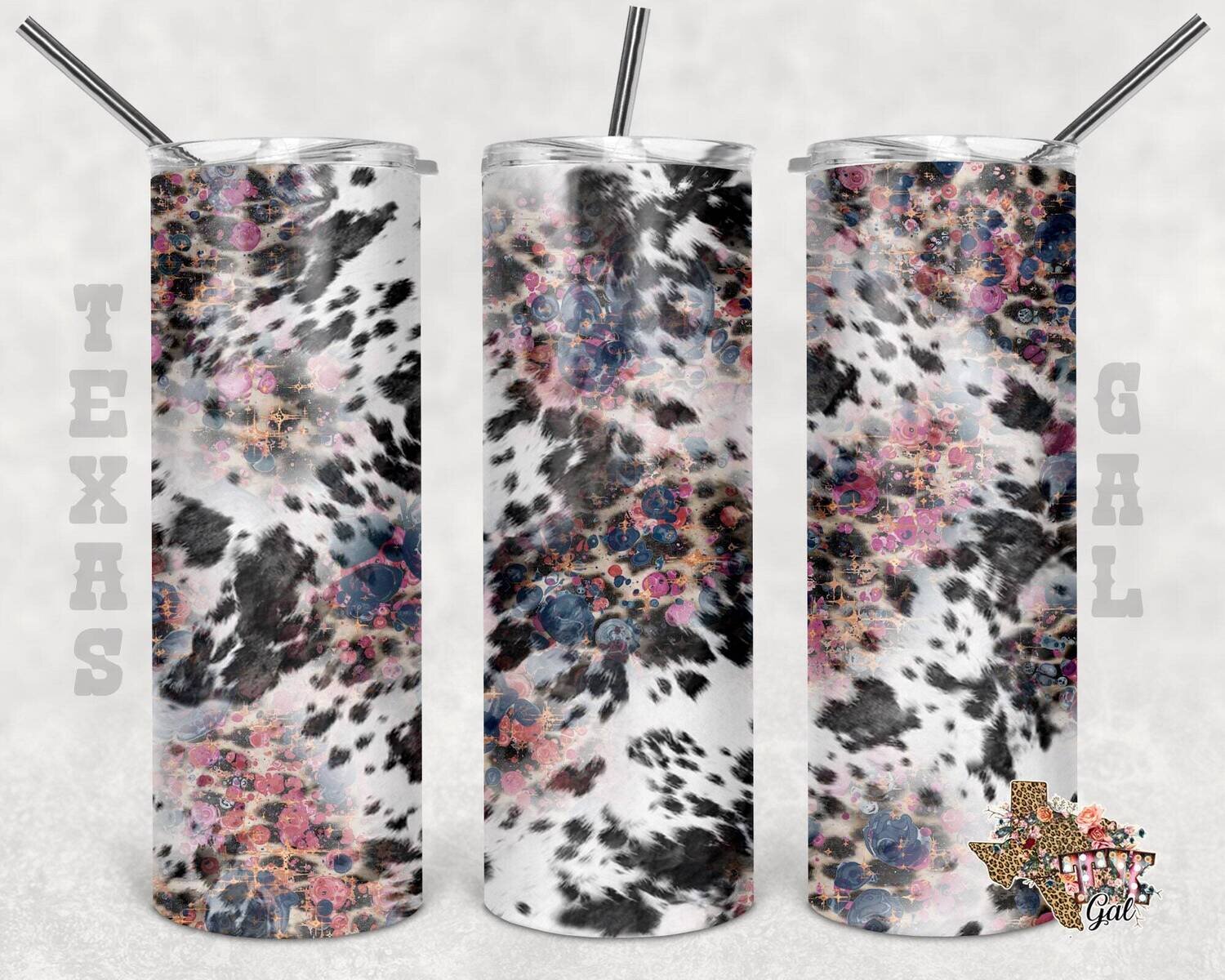 20 oz Skinny Tumbler Cow Print Leopard Floral Seamless Sublimation Design PNG Instant DIGITAL ONLY