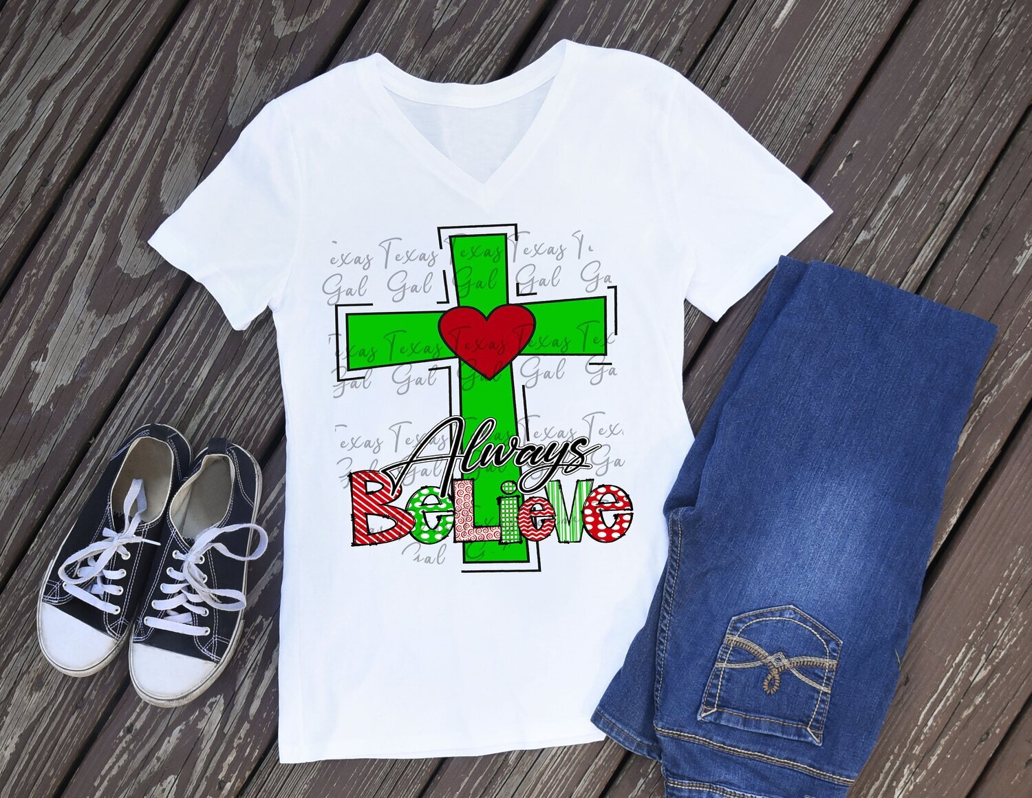 Always Believe Cross Christmas T-shirt PNG Sublimation Digital Download