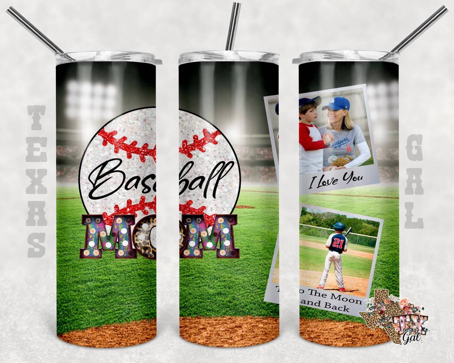 20 oz Skinny Tumbler Baseball Mom Picture Frame Sublimation Design PNG Instant DIGITAL ONLY