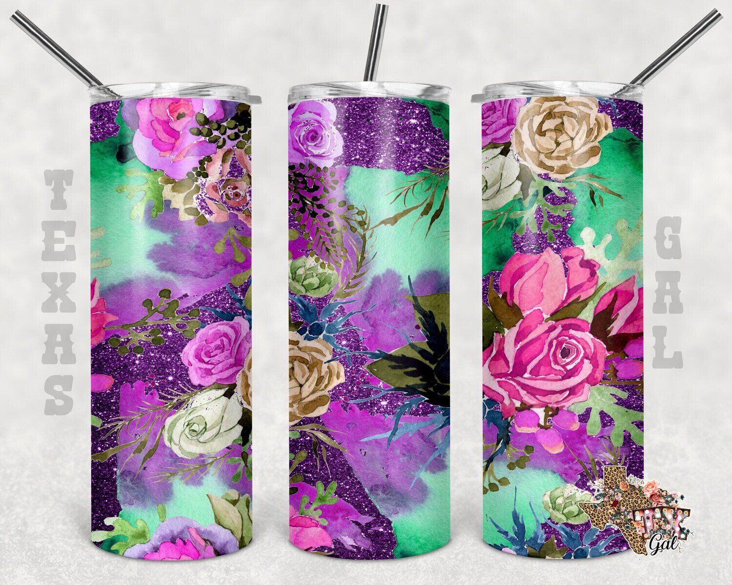 20 oz Skinny Tumbler Floral Glitter Seamless Sublimation Design PNG Instant DIGITAL ONLY