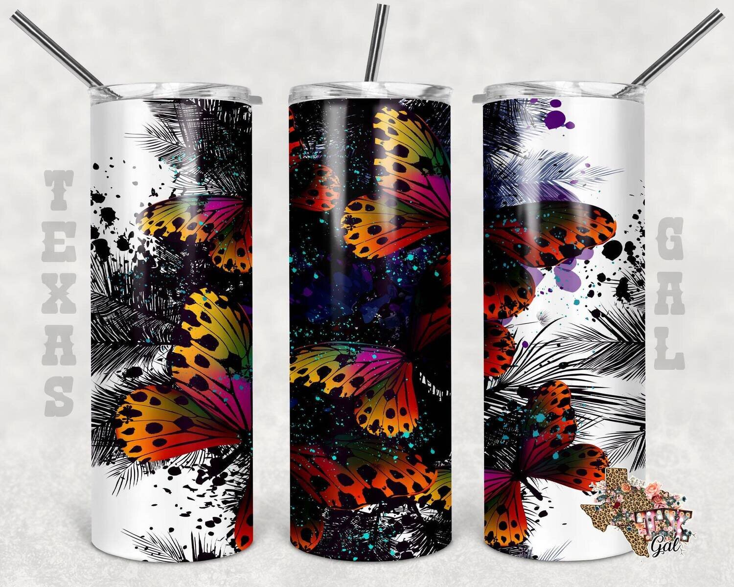 20 oz Skinny Tumbler Butterflies Sublimation Design PNG Instant DIGITAL ONLY