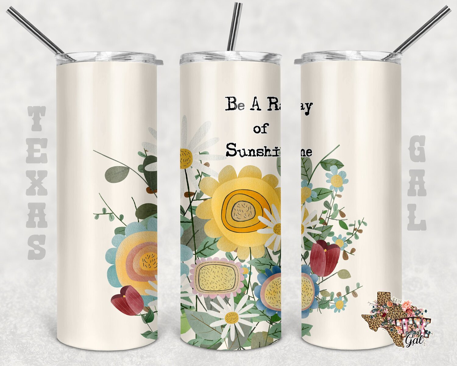 Be A Ray Of Sunshine Flowers 20 oz Skinny Tumbler Sublimation Design PNG Instant DIGITAL ONLY