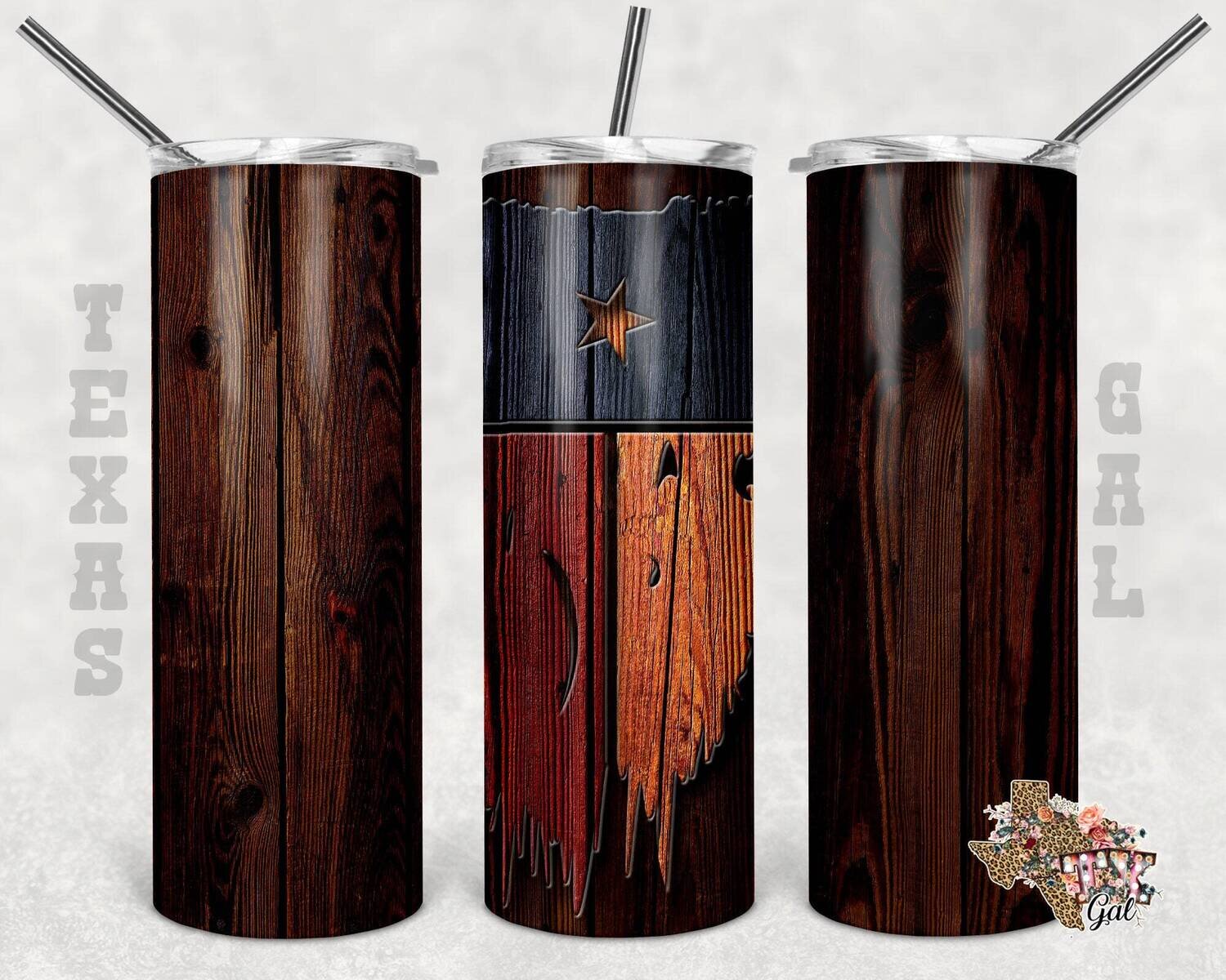 20 oz Skinny Tumbler Wood Texas Flag Sublimation Design PNG Instant DIGITAL ONLY