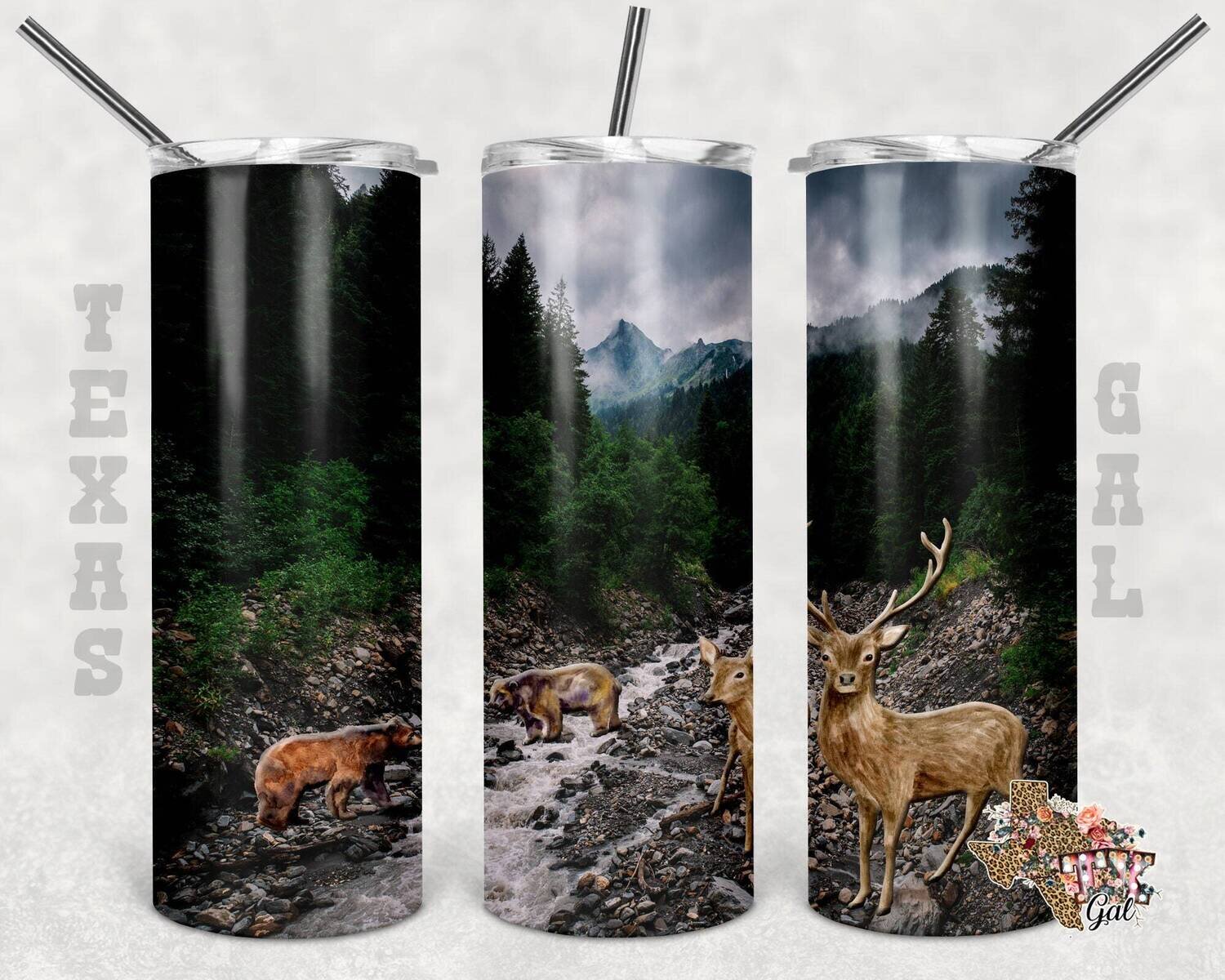 20 oz Skinny Tumbler Mountain Bear Deer Sublimation Design PNG Instant DIGITAL ONLY
