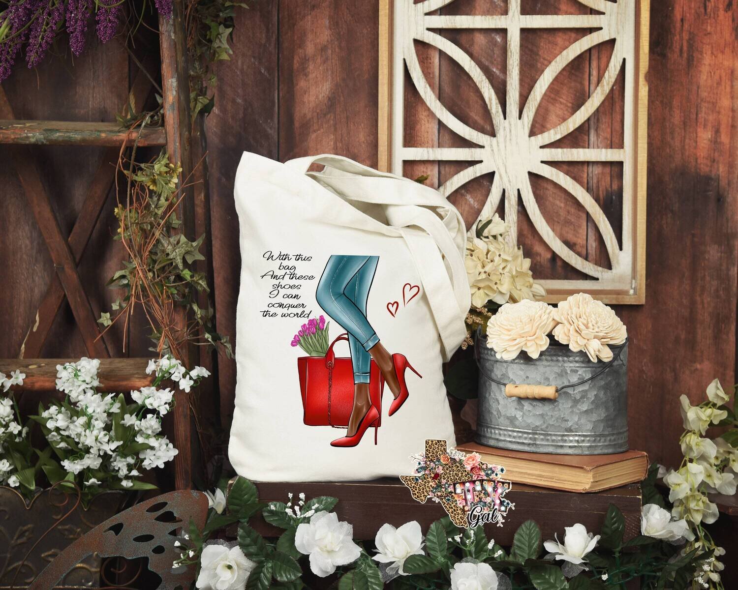 Canvas Tote With this Bag And These Shoes I Can Conquer The World Design Sublimation Design PNG Instant DIGITAL ONLY