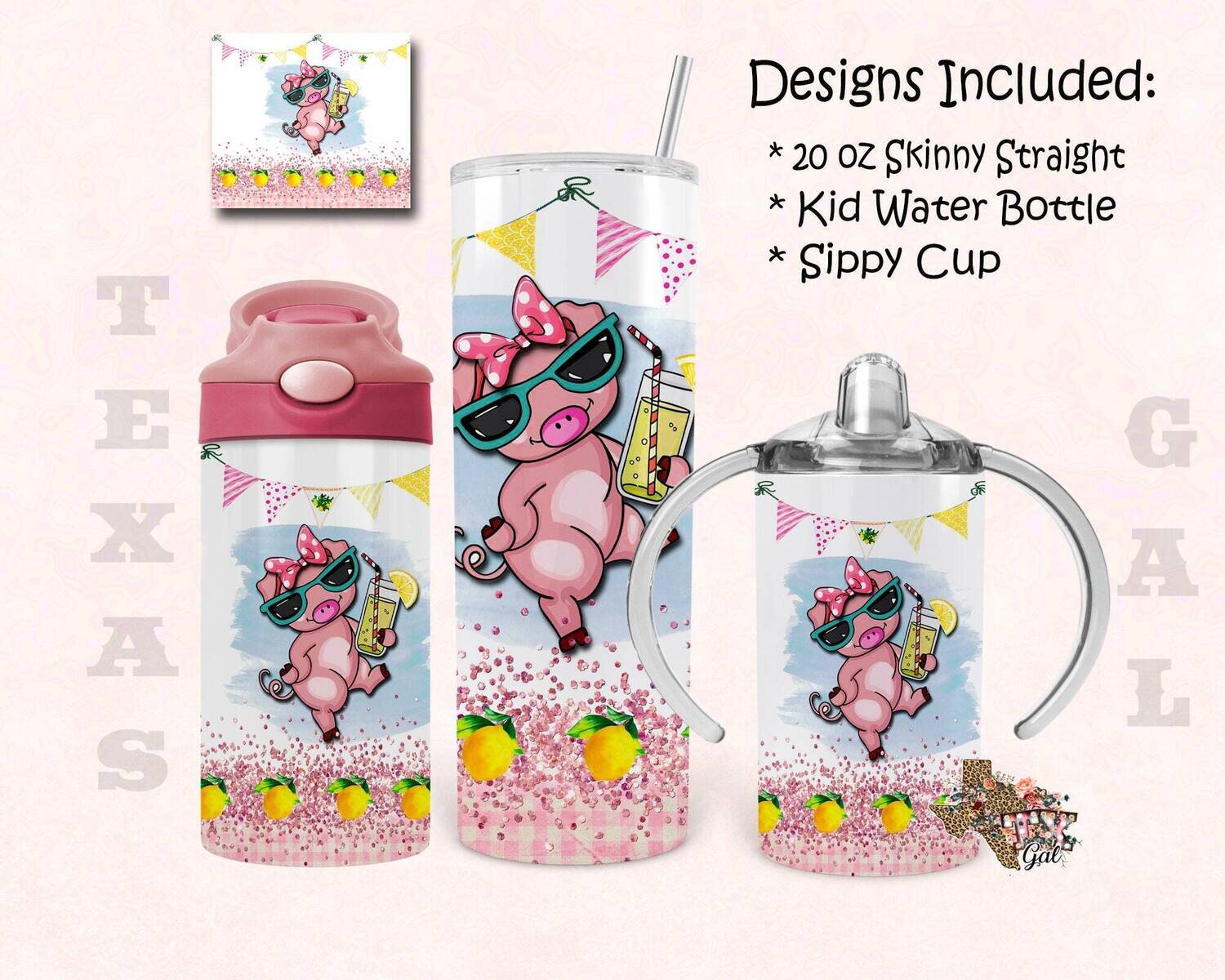 Pig Lemonade Bundle 20oz Skinny Tumbler Design 12 oz Water Bottle Sippy Cup Tumbler Sublimation Digital Download PNG