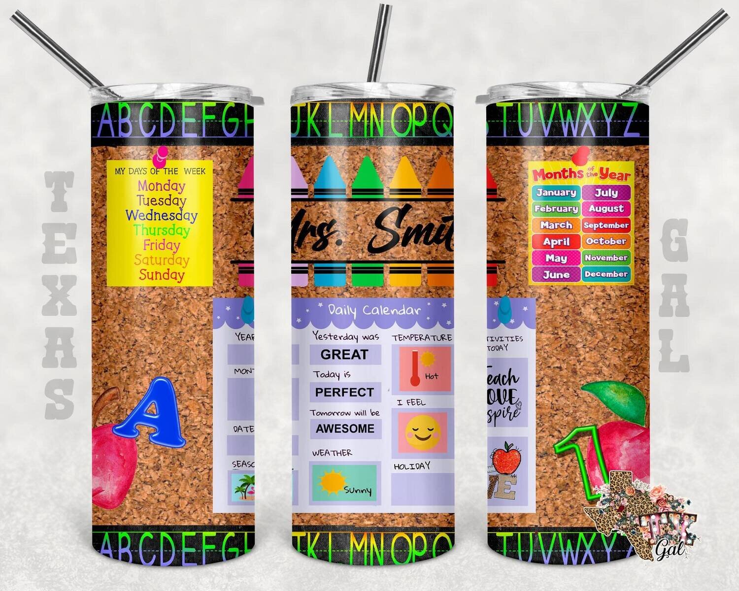 20 oz Skinny Tumbler Teacher Bulletin Board Seamless Free Editable Thank You And Car Cards Sublimation Design PNG Instant DIGITAL ONLY
