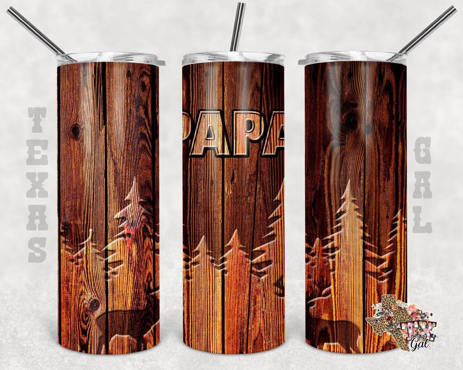 20 oz Skinny Tumbler Wood Deer Papa Sublimation Design PNG Instant DIGITAL ONLY