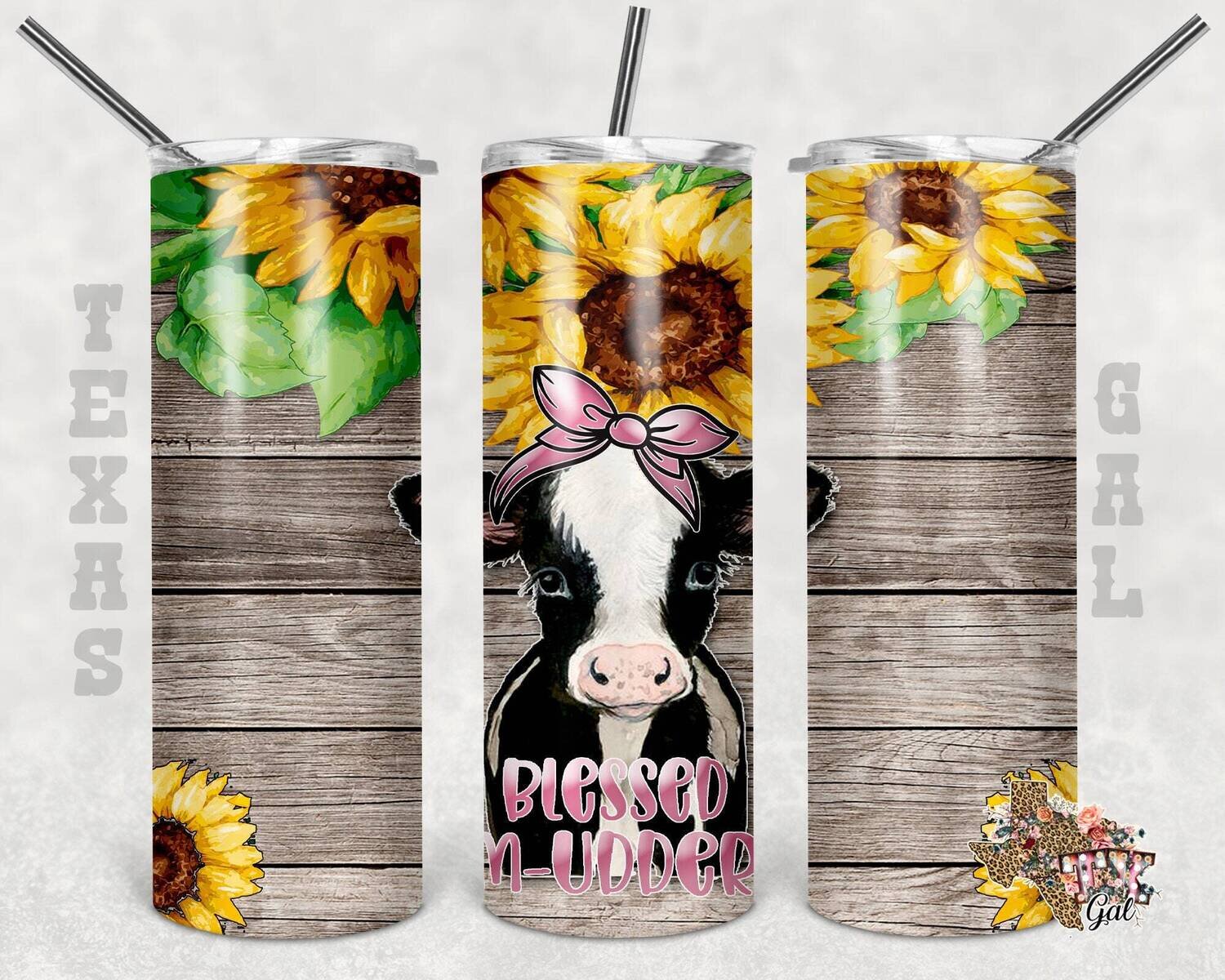 Blessed mudder, sunflowers, cow, Tumbler design, 20 oz skinny tumbler design, tumbler, sublimation, digital download, PNG