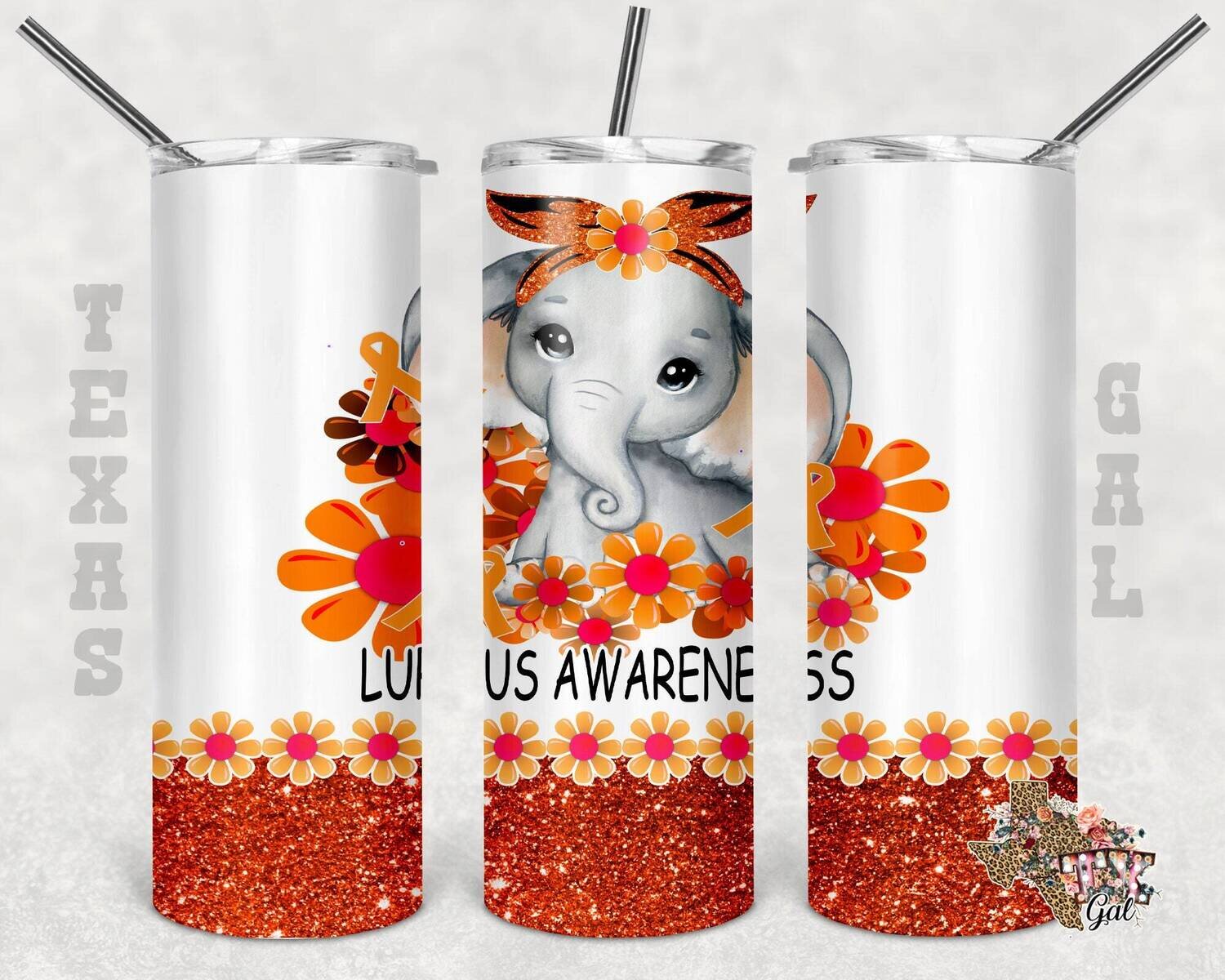 20 oz Skinny Tumbler Lupus Awareness Elephant Sublimation Design PNG Instant DIGITAL ONLY