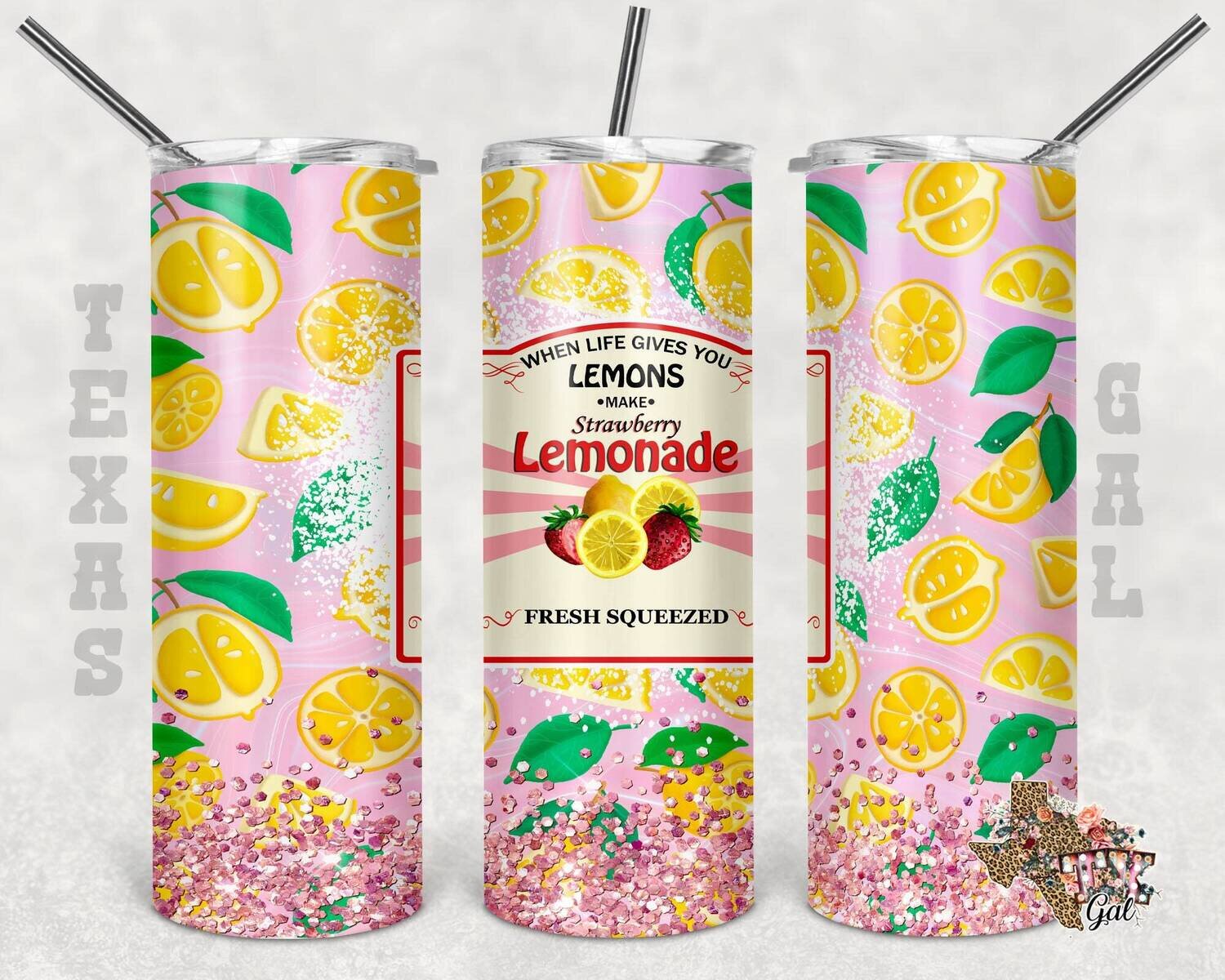 20 oz Skinny Tumbler Strawberry Lemonade Sublimation Design PNG Instant DIGITAL ONLY