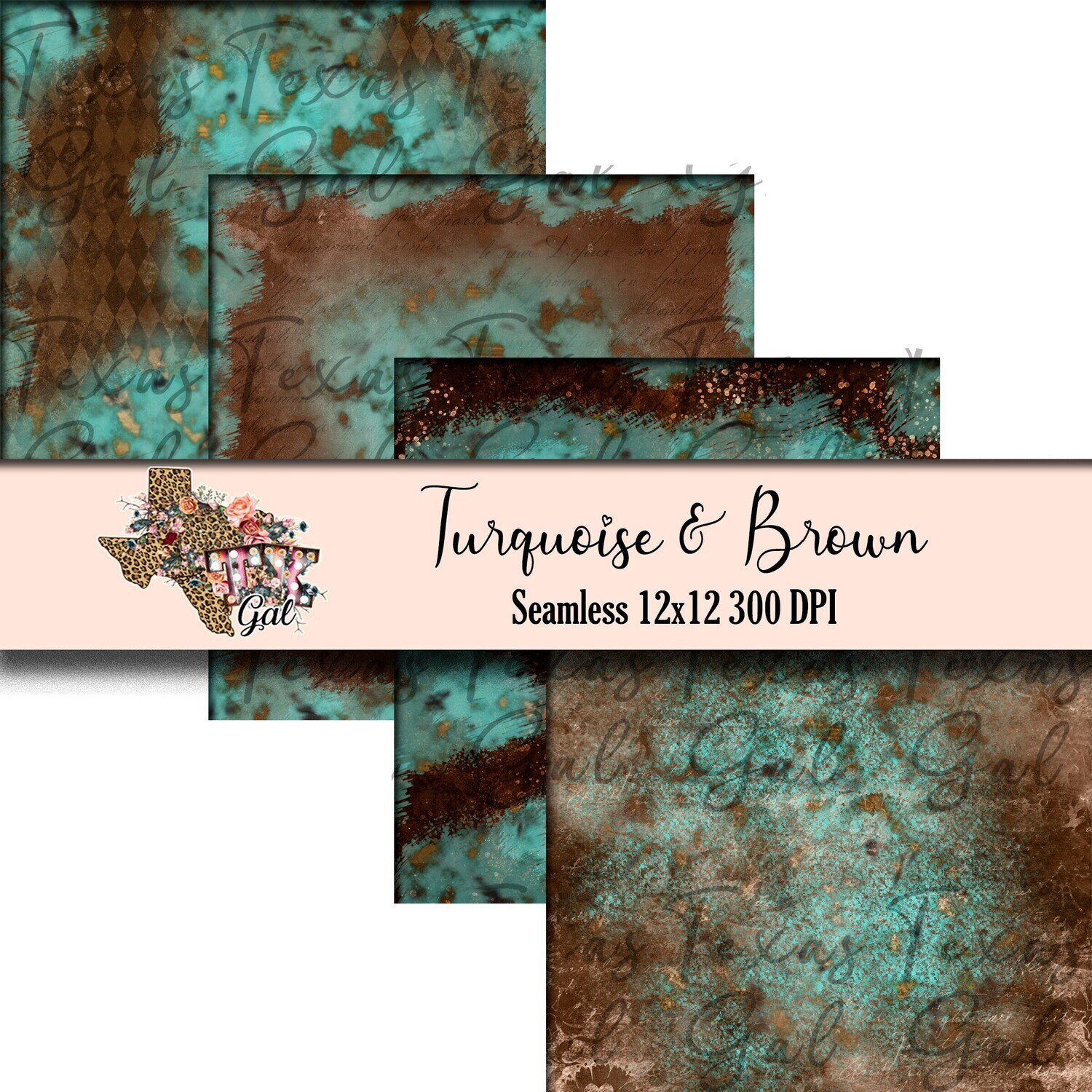 Turquoise Brown Seamless Digital Paper Background Scrapbook Paper Download Download Instant Download PNG Sublimation