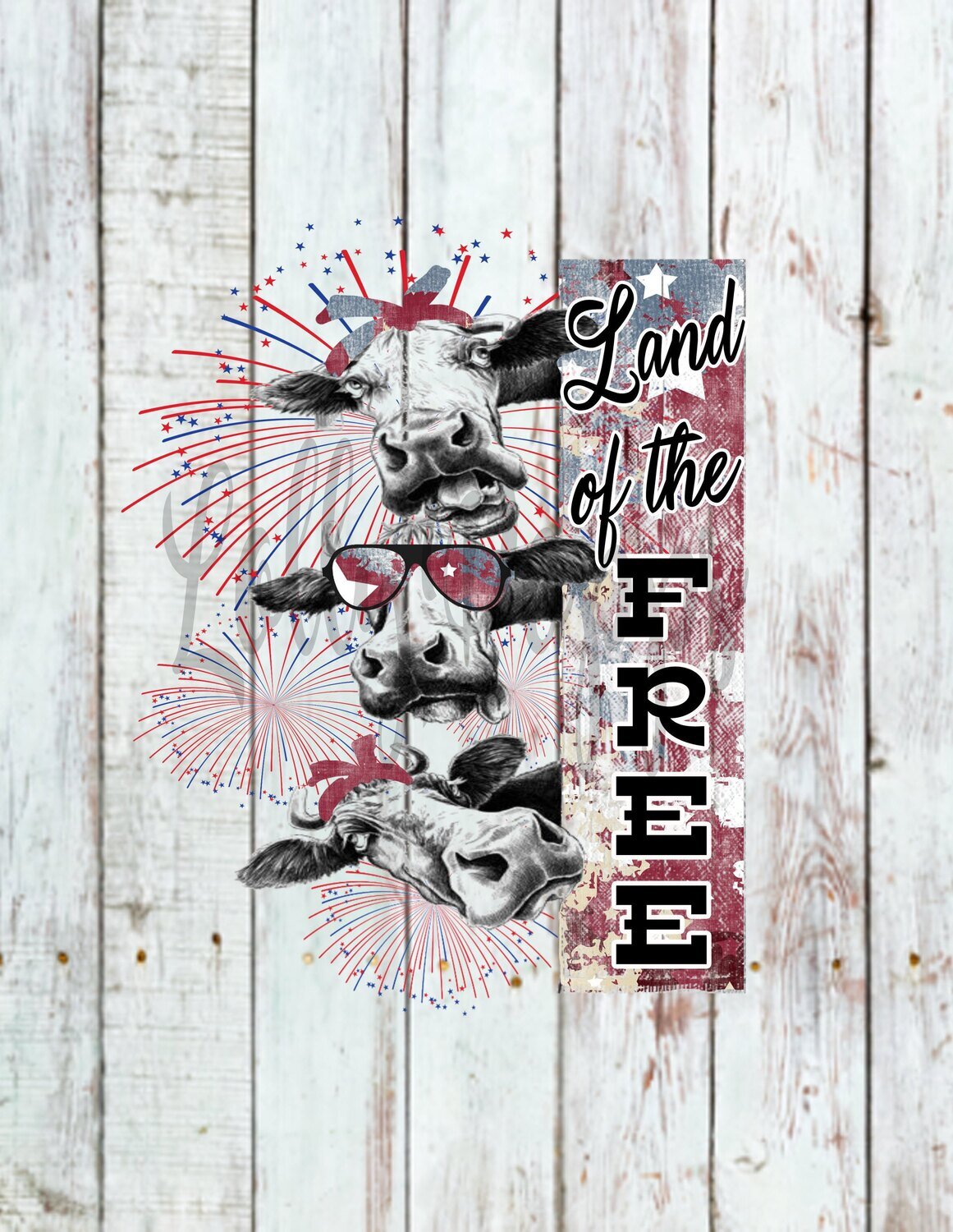 Land of the free, Fourth of July, July 4th, Cows, Red white and blue, PNG, Sublimation, Digital Download