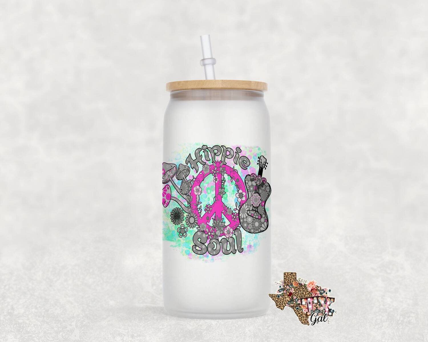 Glass Can Hippie Soul Sublimation Design PNG Instant DIGITAL ONLY