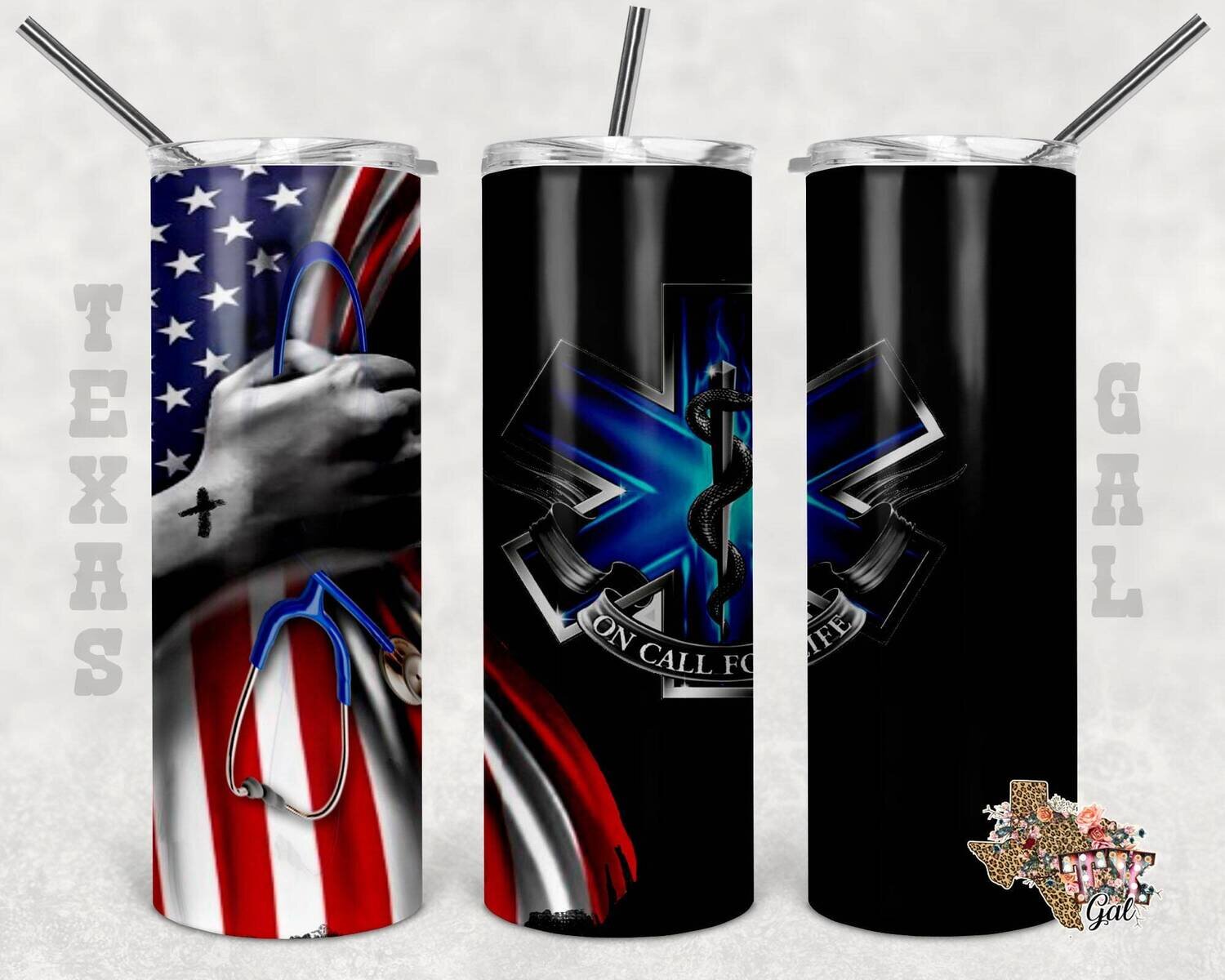 20 oz Skinny Tumbler EMT Jesus United States Flag Sublimation Design PNG Instant Download