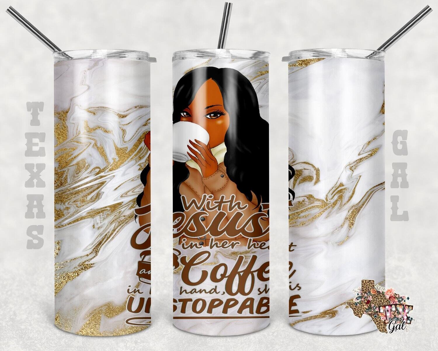 20 oz Skinny Tumbler Coffee African American Sublimation Design PNG Instant DIGITAL ONLY