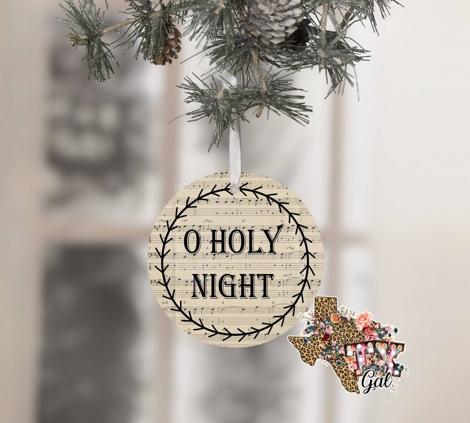 Christmas Ornament Round O Holy Night Sheet Music Background Sublimation Design PNG Instant DIGITAL ONLY