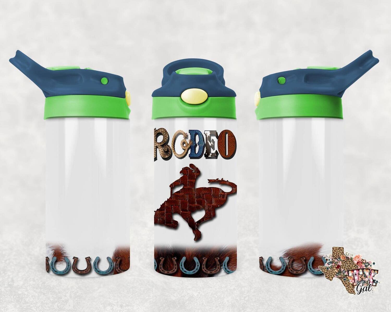 Rodeo Bucking Horse Horseshoes Cow Print 12oz Straight Flip Top Water Bottle Sublimation Design Seamless PNG Instant Digital Download