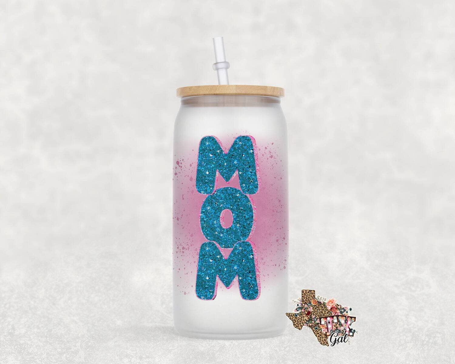 Glass Can Mom Watercolor Glitter Sublimation Design PNG Instant DIGITAL ONLY