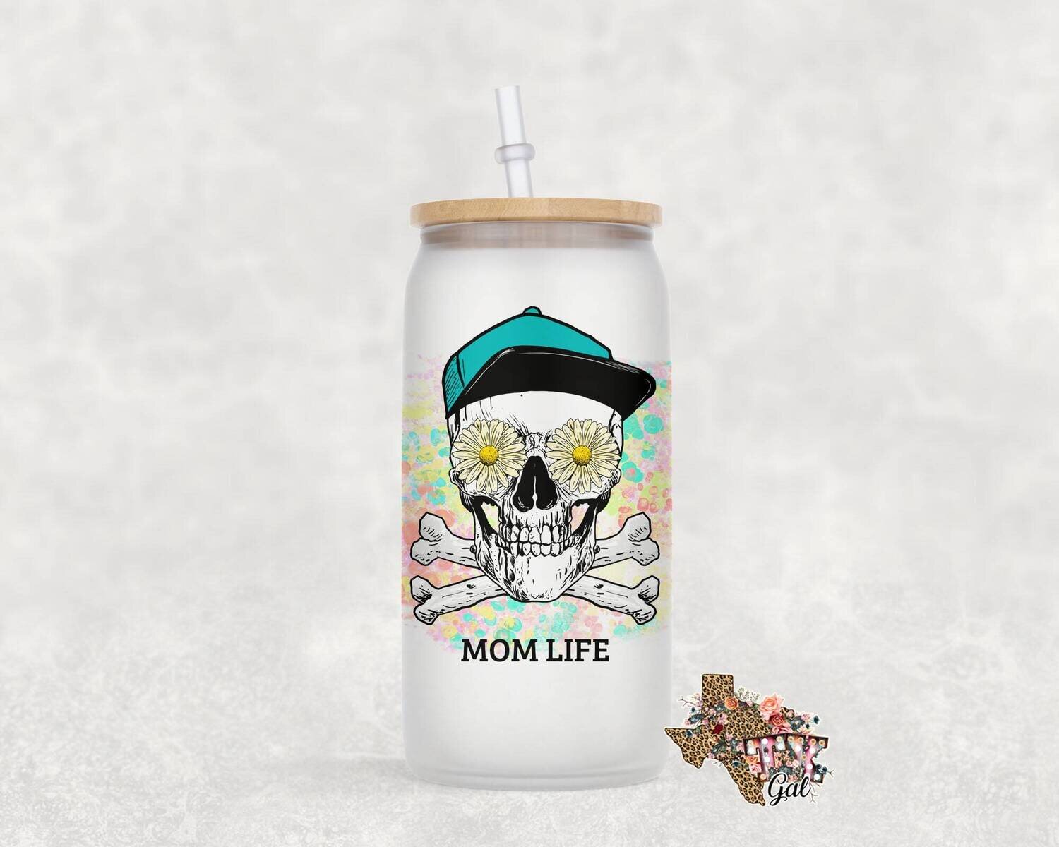 Glass Can Mom Life Skull Watercolor Sublimation Design PNG Instant DIGITAL ONLY