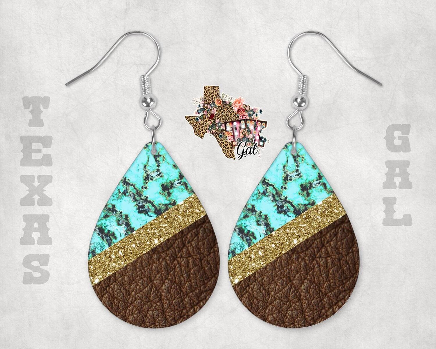 Turquois, Leather, Glitter, Tear drop earrings, sublimation, digital download, PNG