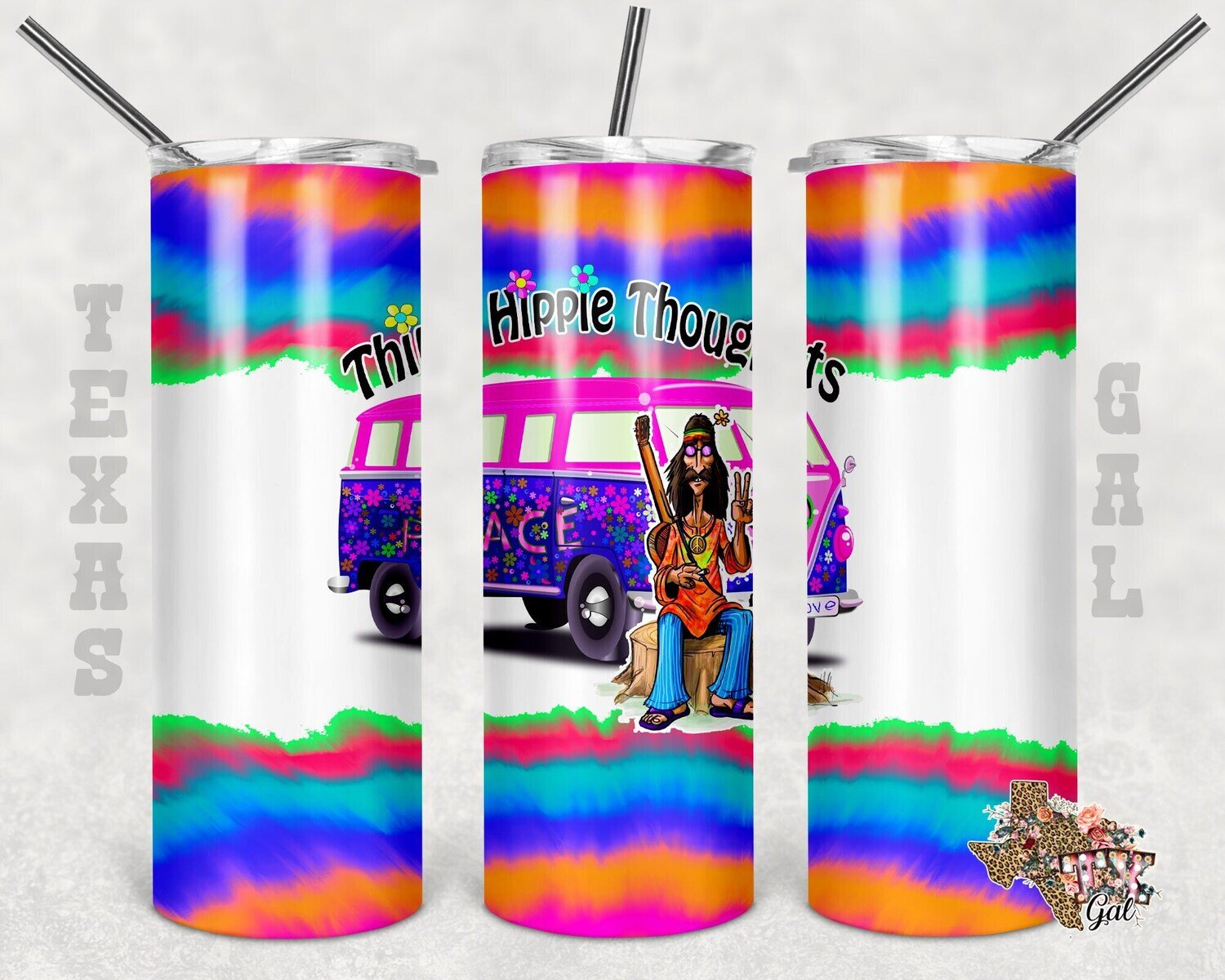 20 oz Skinny Tumbler Think Hippie Thoughts Sublimation Design PNG Instant DIGITAL ONLY