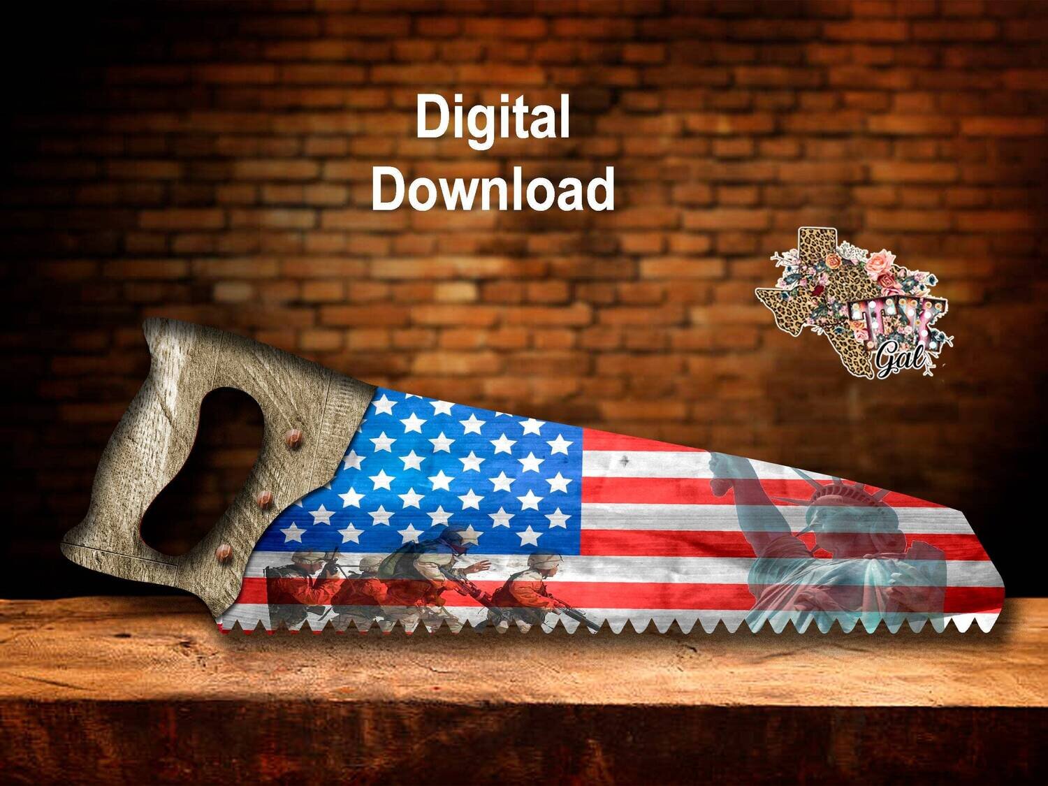 American Flag Statue Of Liberty Farm Hand Saw Farmhouse Wall Hanger Sign Sublimation Digital Download PNG