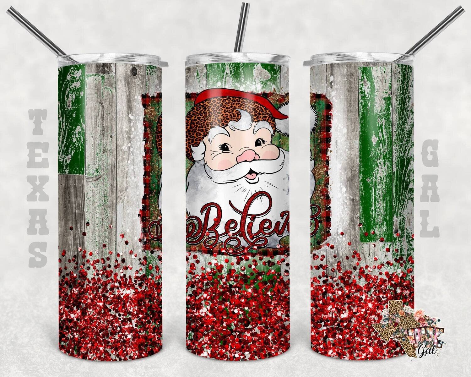 20 oz Skinny Tumbler Christmas Santa Believe Sublimation Design PNG Instant DIGITAL ONLY