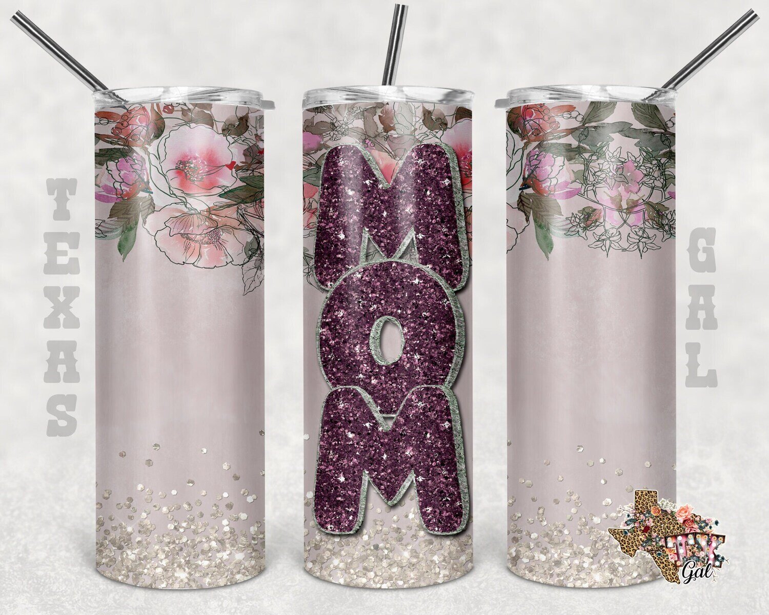 20 oz Skinny Tumbler Mom Glitter Floral Sublimation Design PNG Instant DIGITAL ONLY