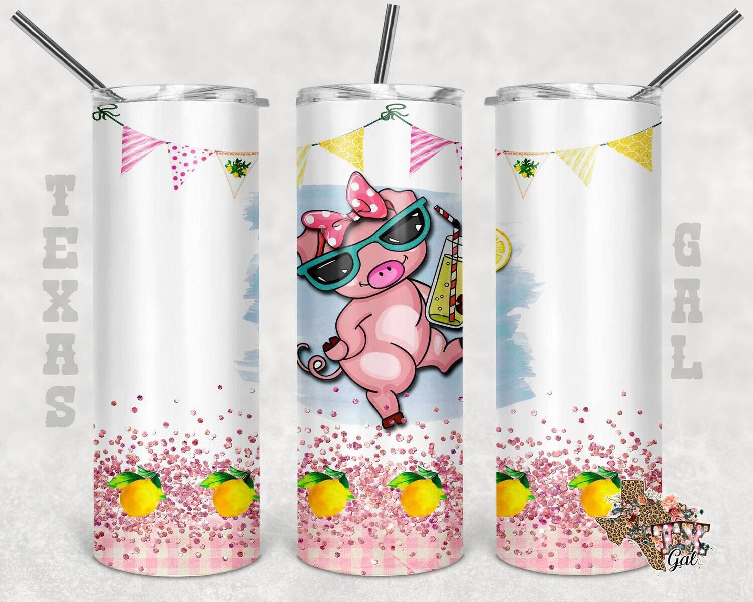 20 oz Skinny Tumbler Pig Lemonade Sublimation Design PNG Instant DIGITAL ONLY