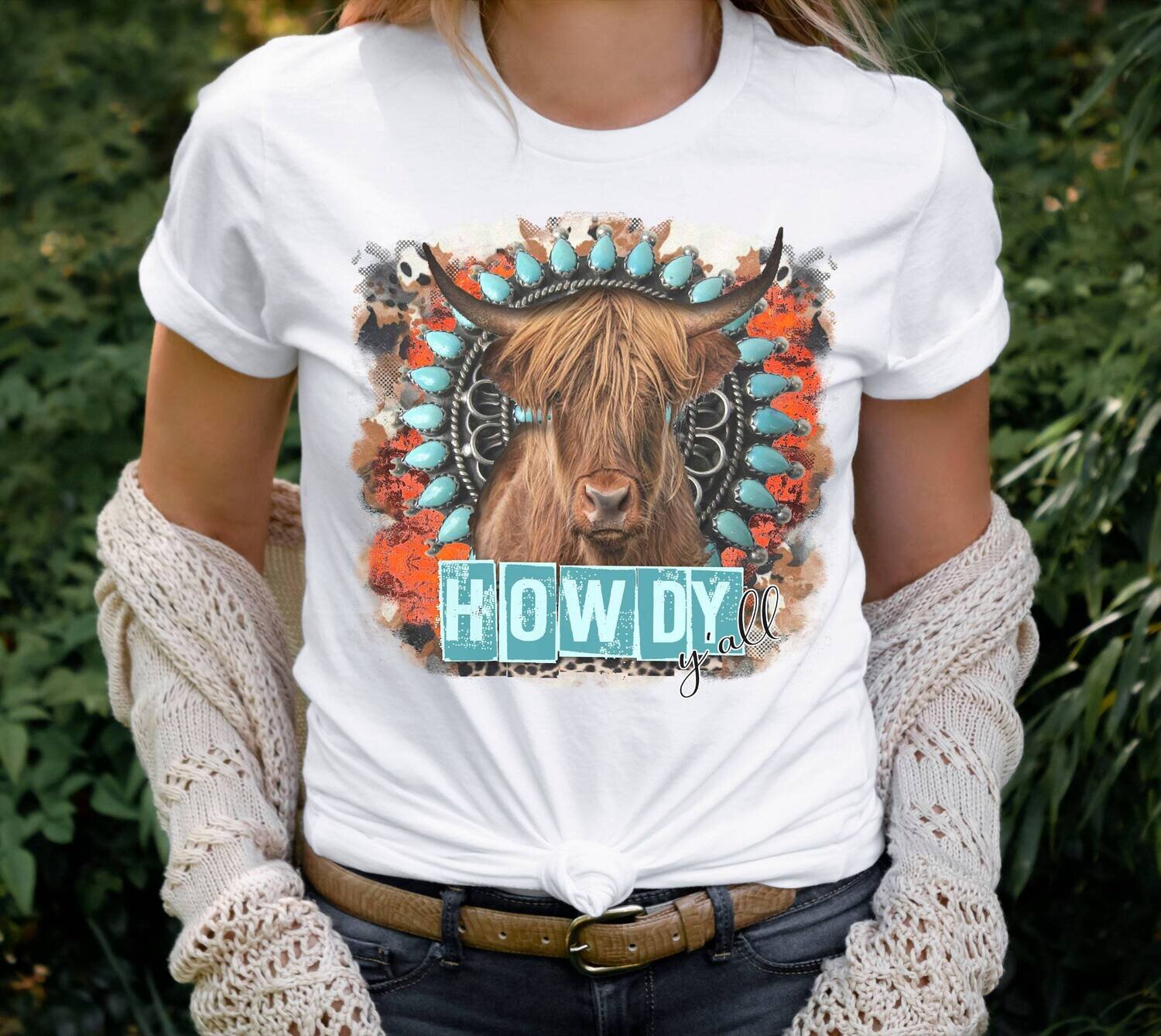 Howdy Y'all Highland Cow T-shirt PNG Sublimation Digital Download