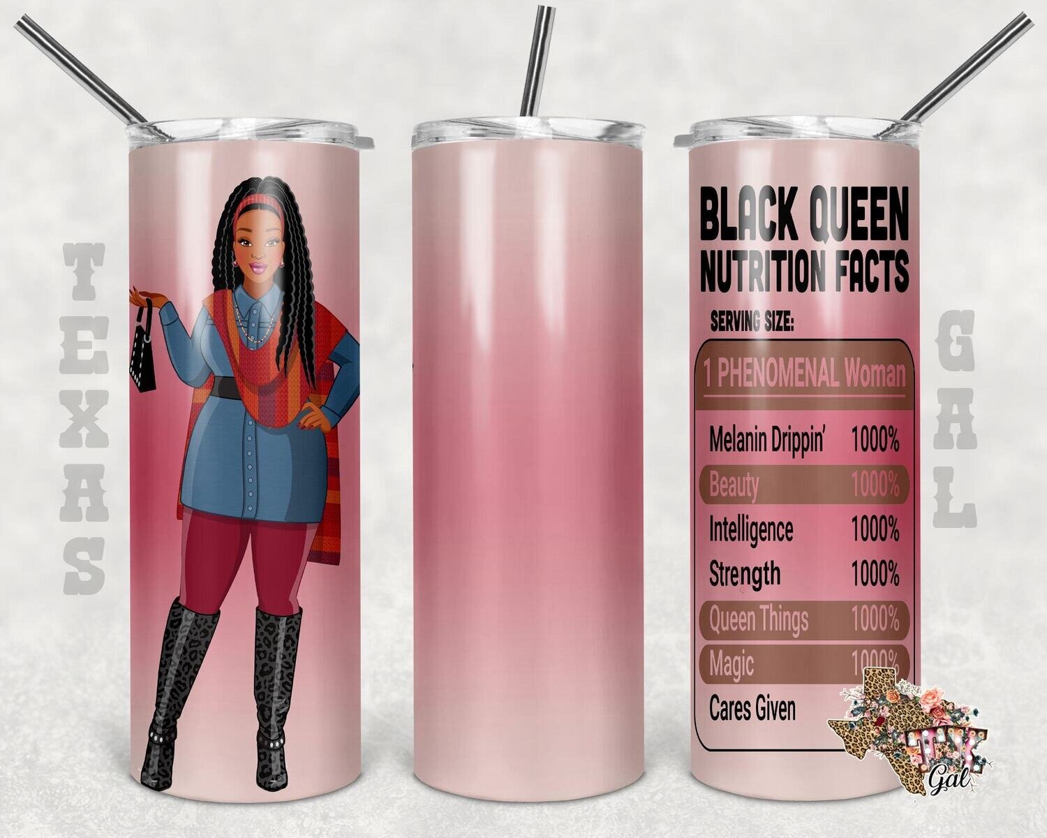 20 oz Skinny Tumbler African American Black Queen Nutrition Facts Sublimation Design PNG Instant DIGITAL ONLY