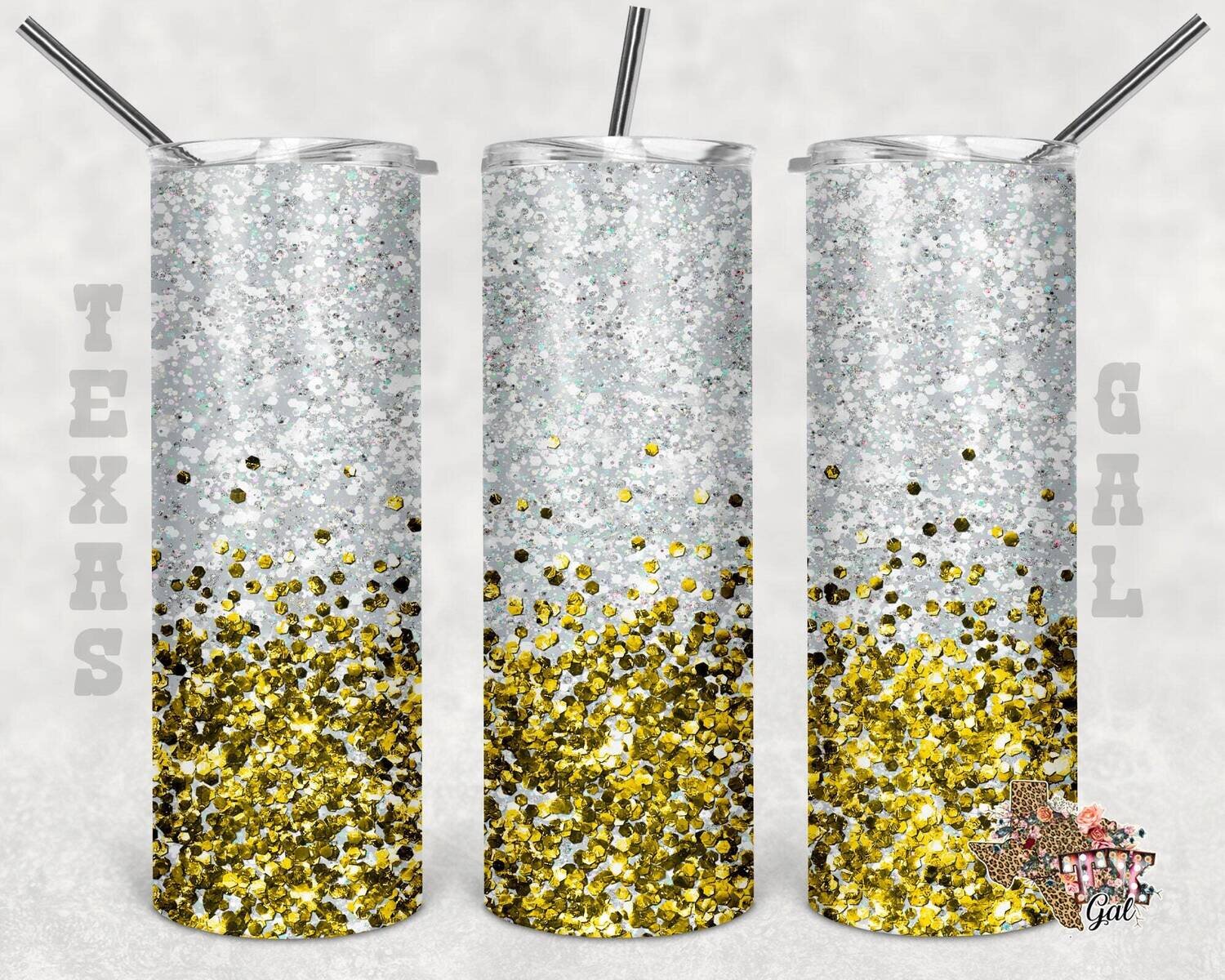 20 oz Skinny Tumbler Yellow White Glitter Sublimation Design PNG Instant DIGITAL ONLY