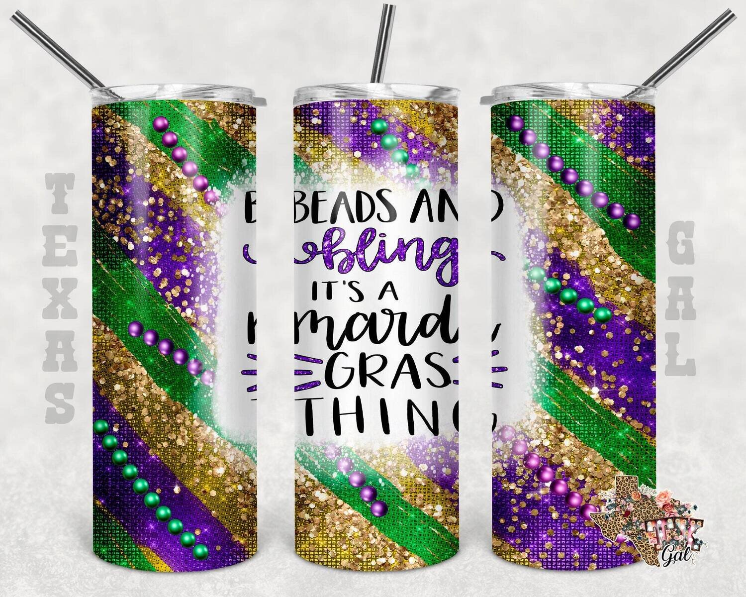 20 oz Skinny Tumbler Mardi Gras Beads And Bling Seamless Sublimation Design PNG Instant DIGITAL ONLY