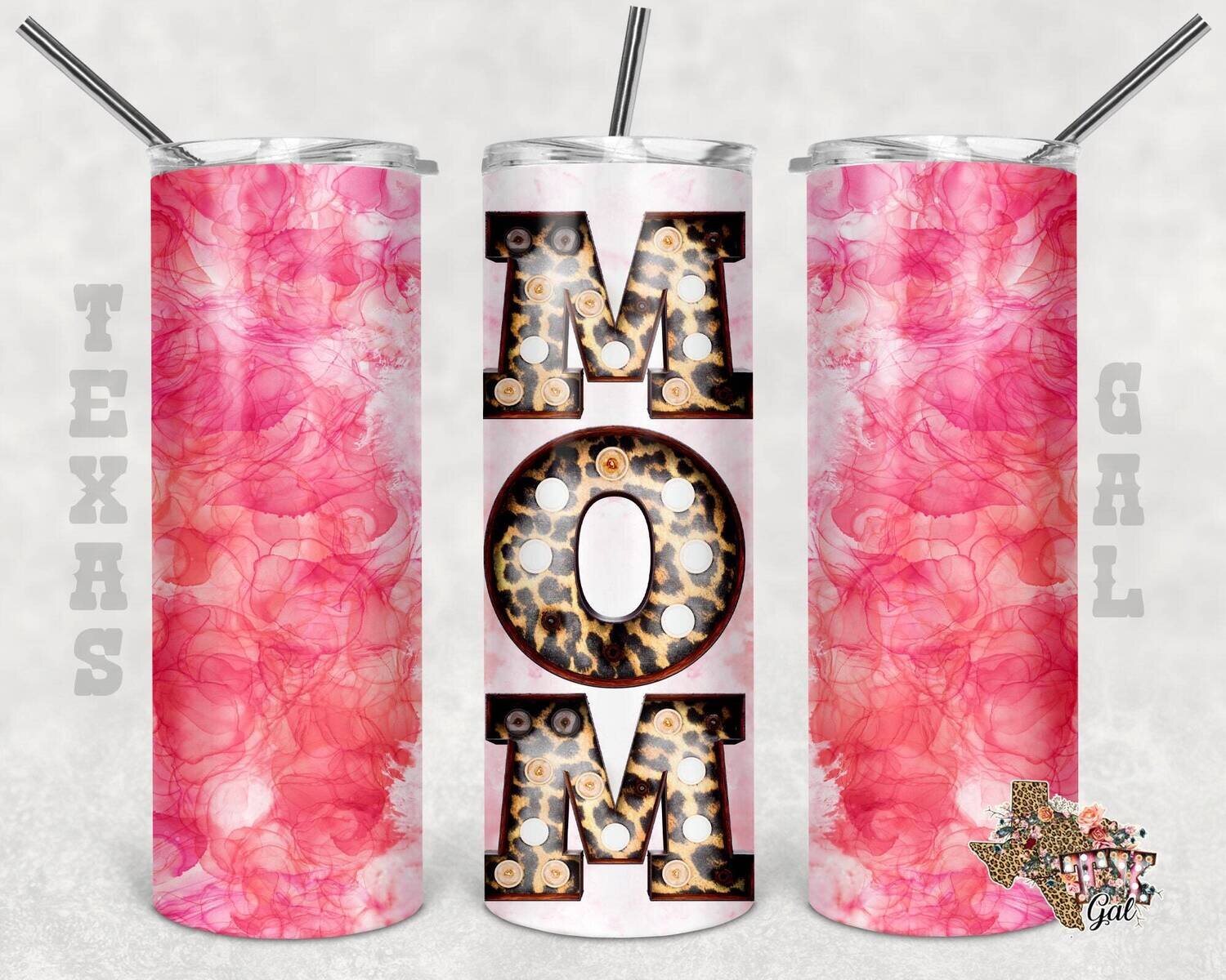 20 oz Skinny Tumbler Mom Pink Marquee Letters Seamless Sublimation Design PNG Instant DIGITAL ONLY