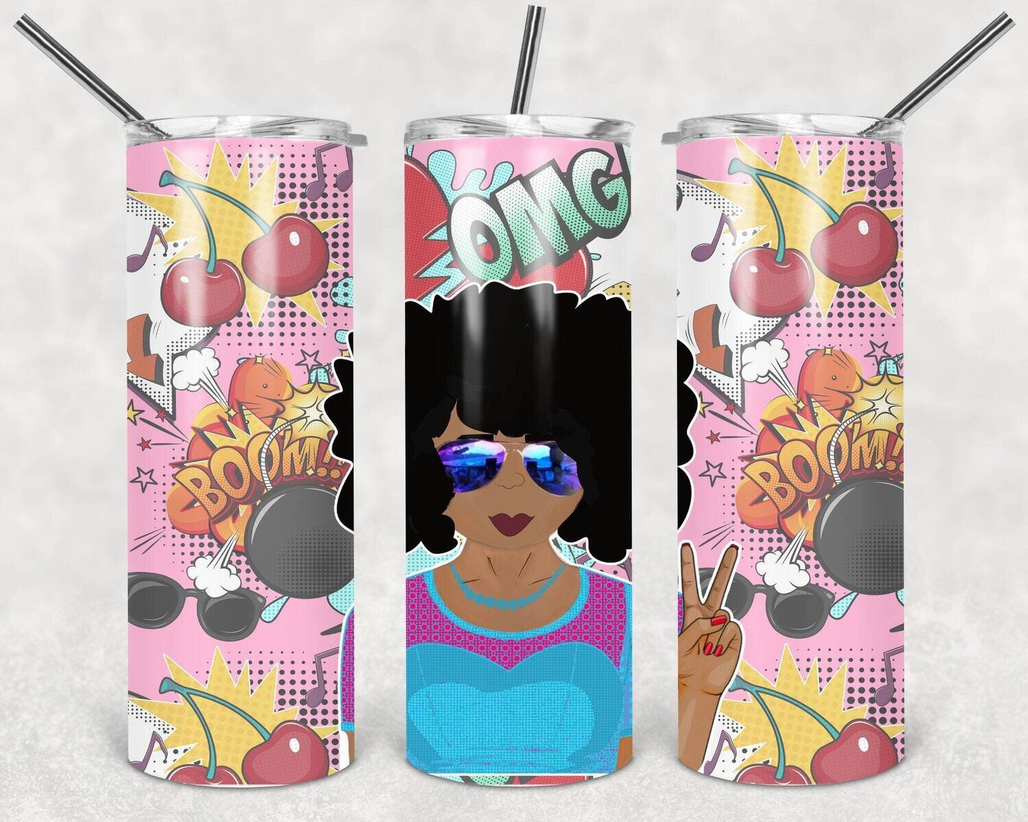 20 oz Skinny African American Pop Art Girl Sublimation Design PNG Instant DIGITAL ONLY